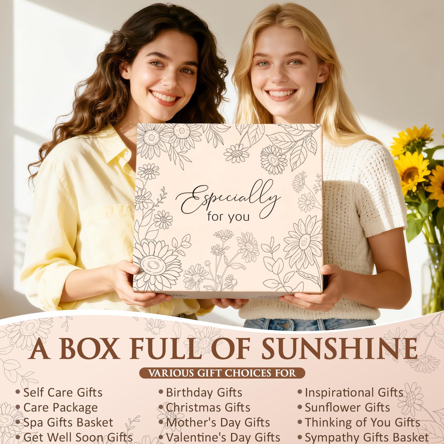 Birthday Gifts for Women Self Care Get Well Soon Gift Baskets, Spa Care Package Thinking of You Gifts, Sending Sunshine Box Unique Christmas Sunflower Gift for Women Mom Her Best Friends Sister Wife