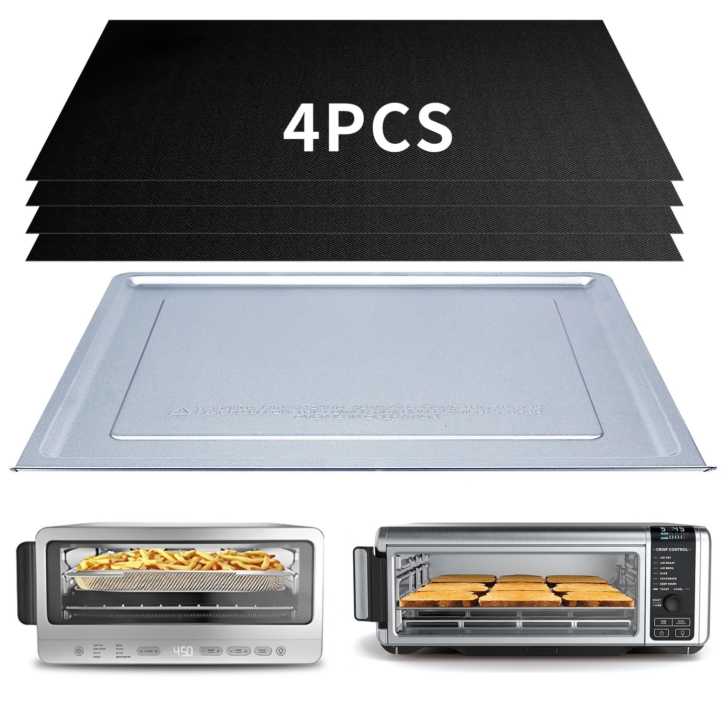 Crumb Tray Replacement for Ninja Foodi SP101 SP151 Air Fryer Oven with 4 Pcs Teflon Mats, Air Fryer Accessories for Ninja airfryer Flip Up Toaster Oven