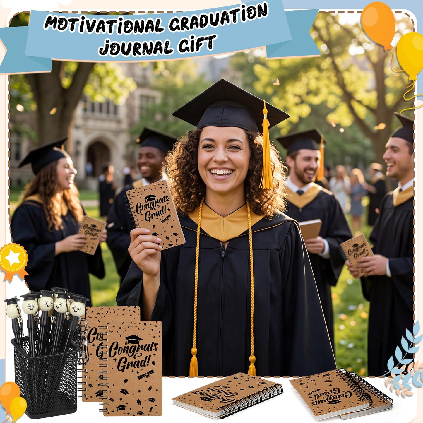 Resurhang 25 Sets Graduation Gifts Party Favors Bulk, Graduation Notebooks and Pen, Grad Cap Ballpoint Pens with Tassels Congrats Grad Spiral Journal Class of 2026 Gifts for College Graduate(Kraft)