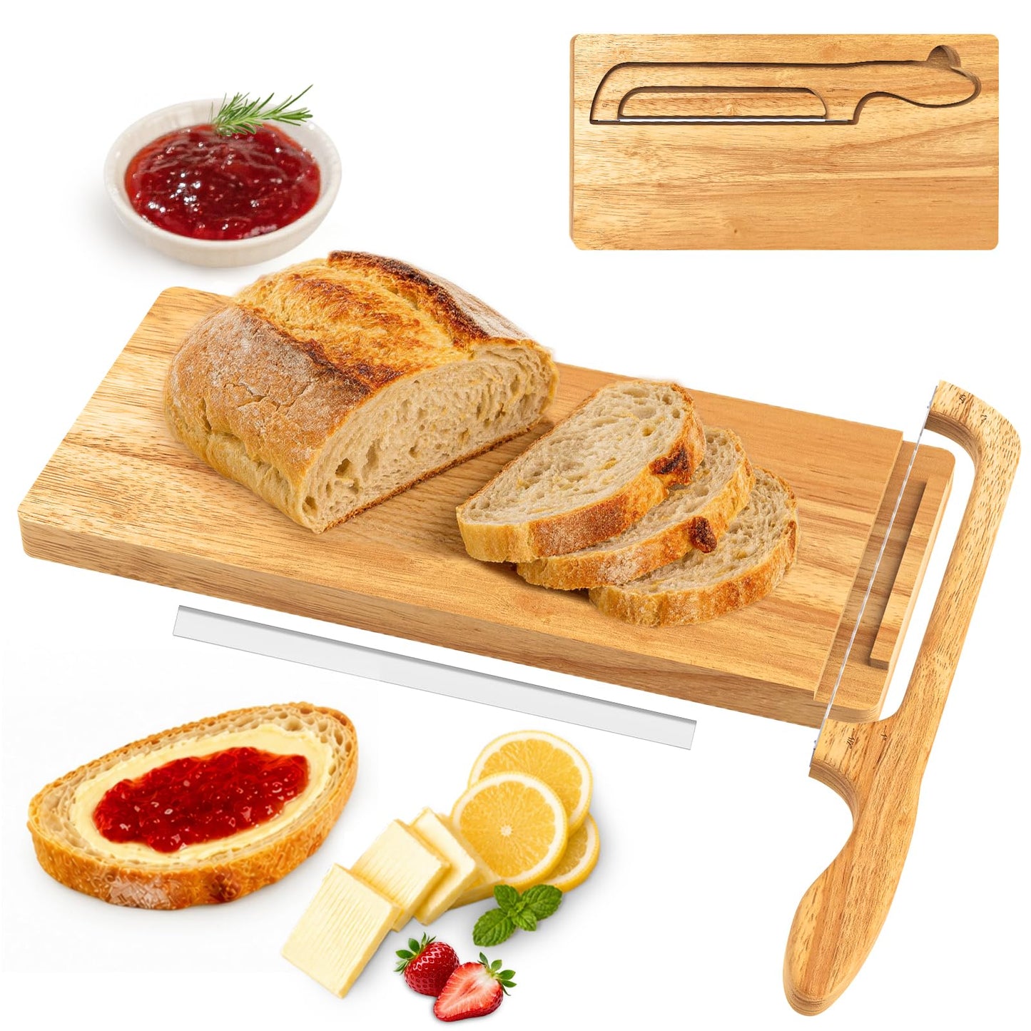 Upgrade Bread Bow Knife and Board Set,Sourdough Bread Slicer and Bread Cutting Board with Magnetic Storage,Space-saving,Right & Left Handed,Perfect for Bagels,Homemade,Ideal Baking Gifts for Woman