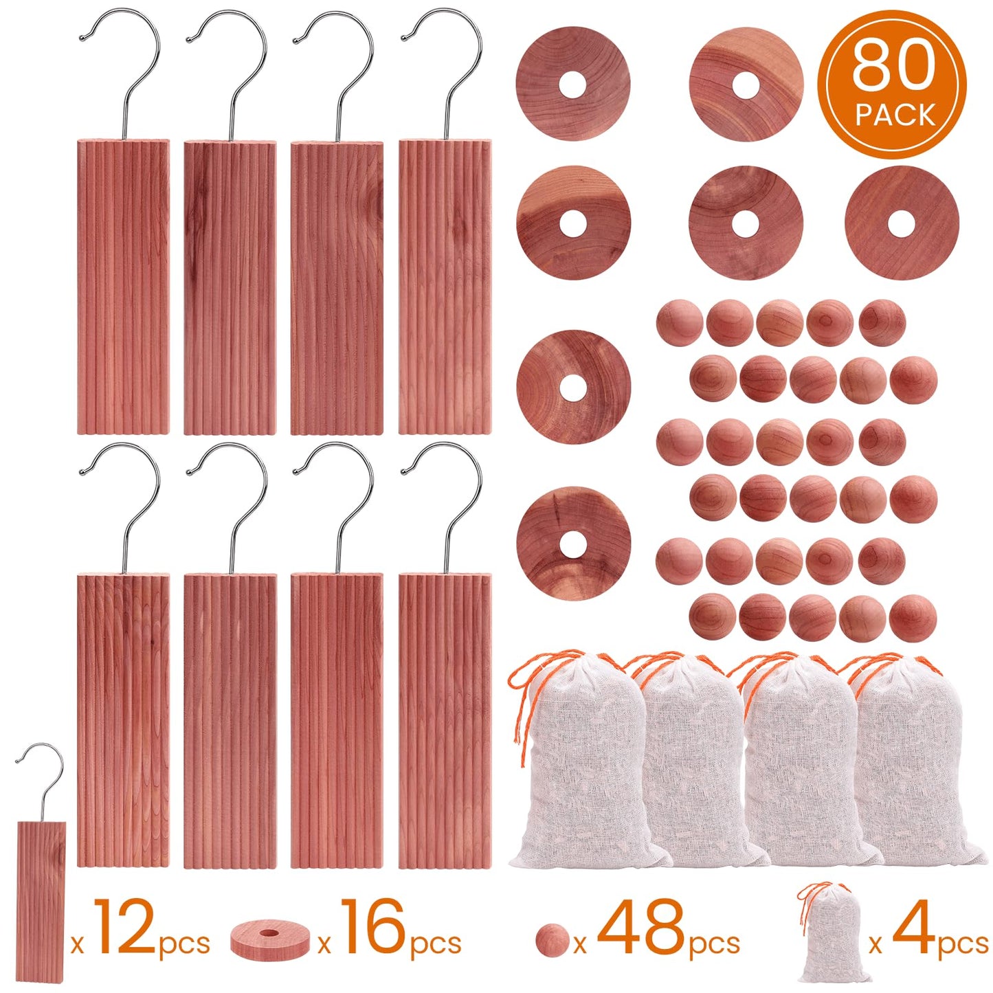 Homode Cedar Blocks for Clothes Storage, Cedar Chips for Closets and Drawers, Aromatic Cedar Wood Balls and Cedar Sachets, Cedar Closet Freshener, 80 Pack