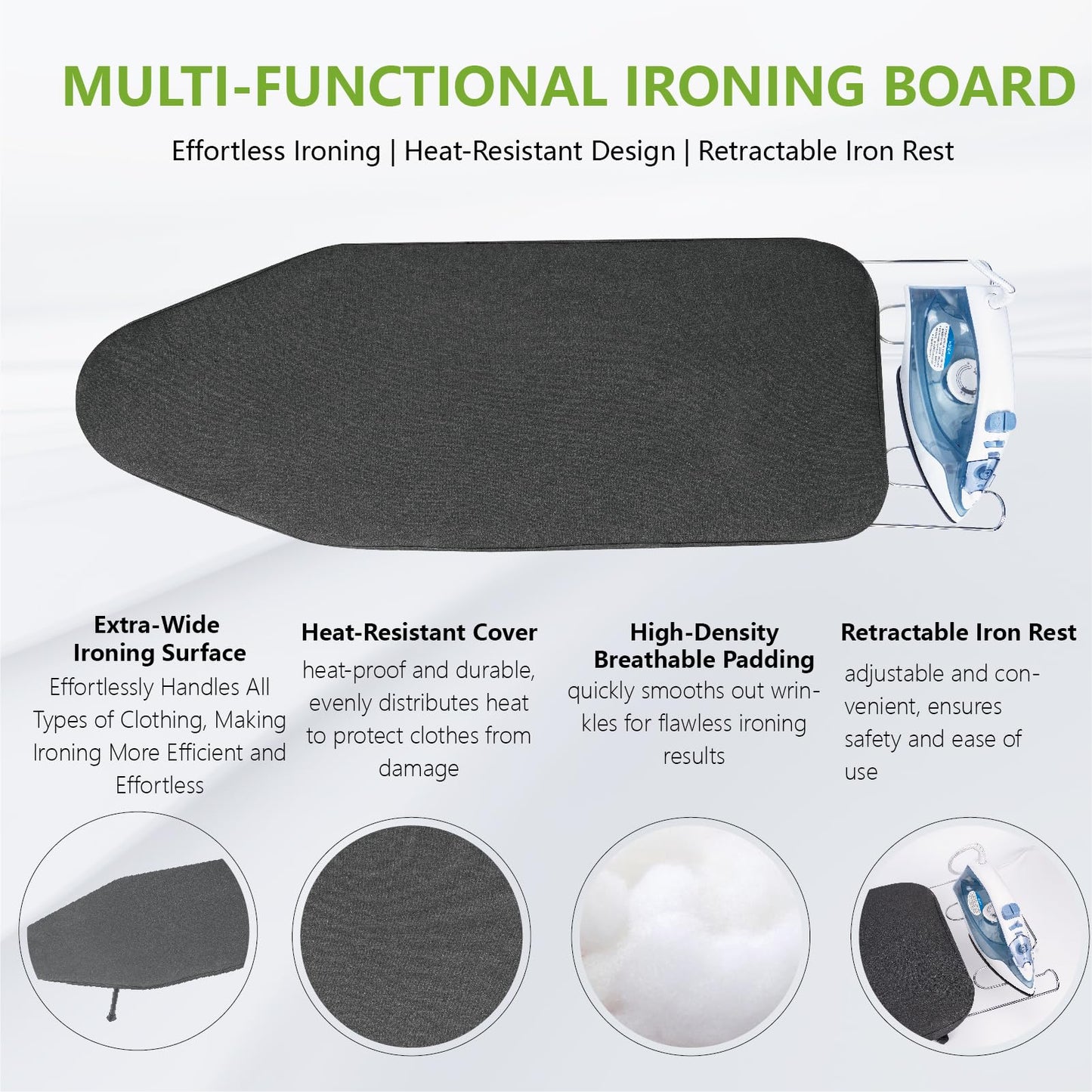 OMUACHIP Foldable Table Top Ironing Board with Iron Rest, Portable Ironing Board Small with Heat Resistant Cotton Cover, Mini Iron Board for Small Space and Travel, 31"x12", Black