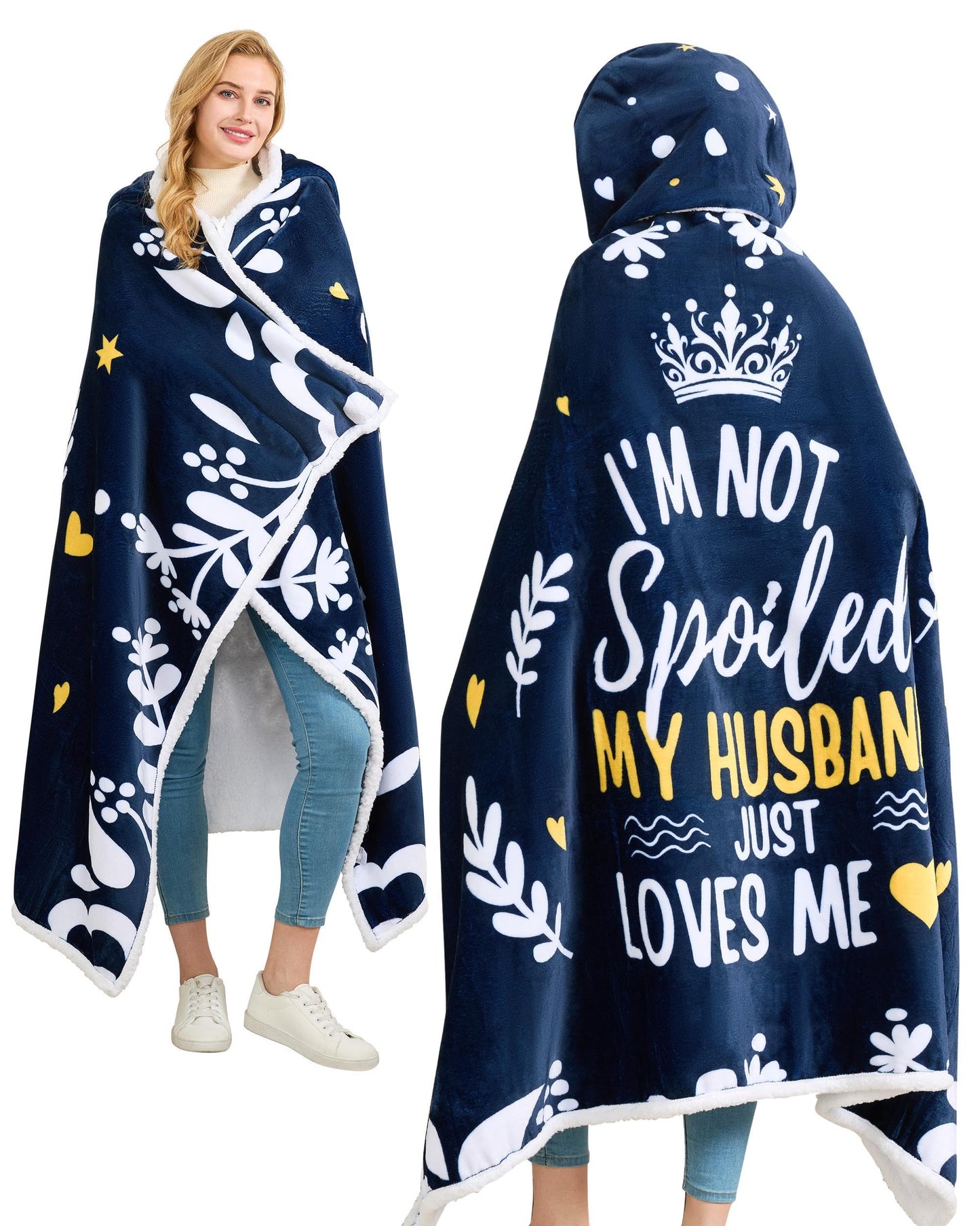 EASLIV Wife Wearable Blanket Hoodie, Blue Hoodie Blanket for Women, Mothers Day Wedding Anniversary Birthday Gifts, Valentines Day Gifts for Wife from Husband