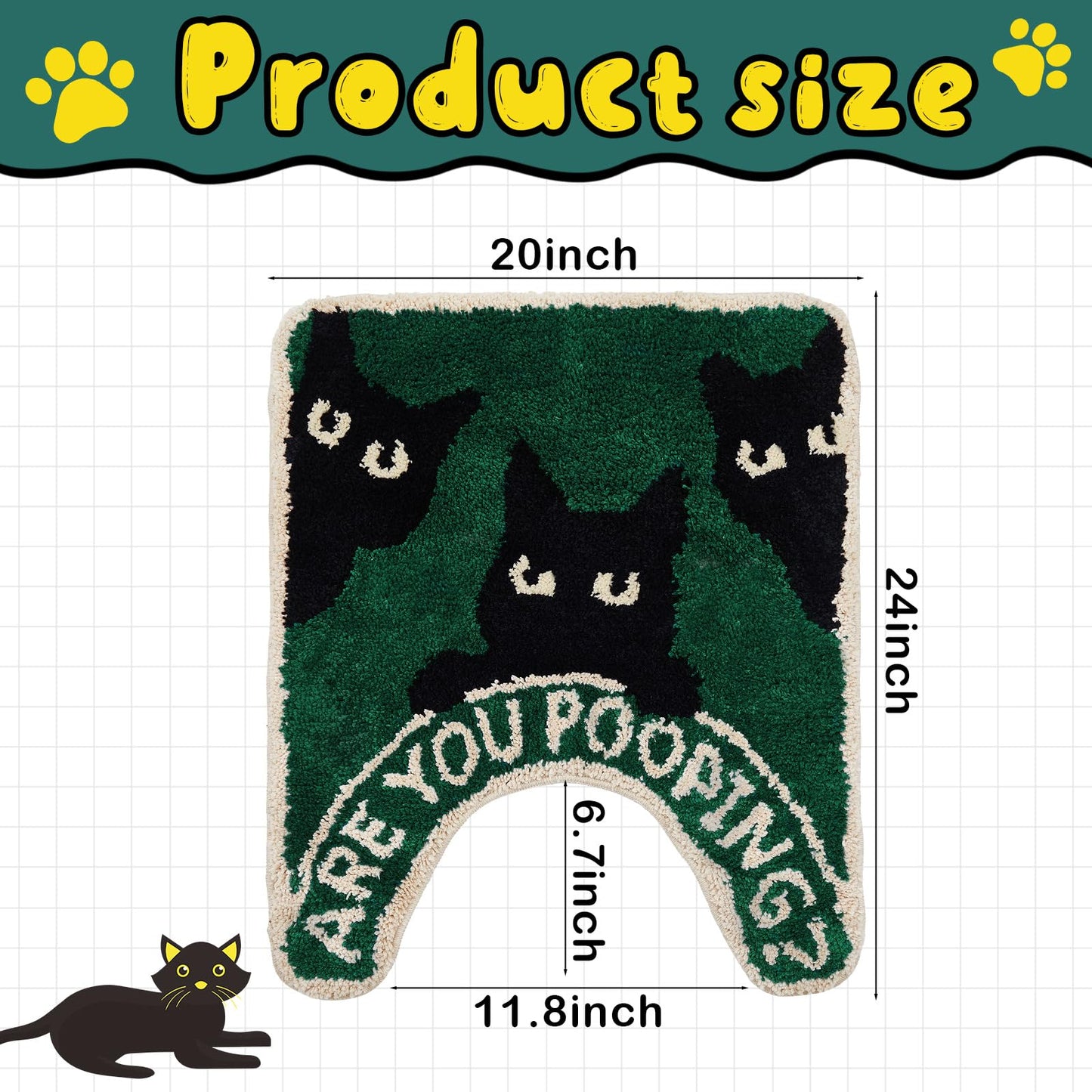 Drydiet Toilet Rug U Shaped Washable Soft and Absorbent Bathroom Rugs Non Slip Bath Mat Machine Wash Bathroom Contour Rug for Toilet Base, 24 x 20 Inch (Black Cat)