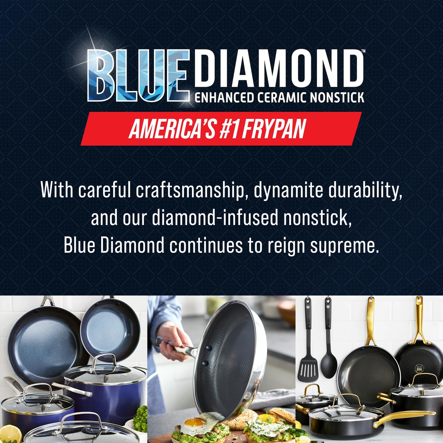Blue Diamond Hybrid Nonstick Stainless Steel 8” Frying Pan, PFAS-Free Ceramic Skillet, Diamond Bond Powerful Searing, Egg & Omelet Pan, Dishwasher Safe, Stay-Cool Handle, Induction Ready, All Cooktops