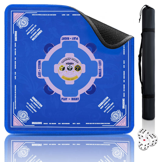 Mahjong Mat (33"x33") Noise Reduction Non-Slip, American Mahjong Mat for Table with 3 Dice & Carrying Bag, Waterproof Surface Mah Jongg Mats for Poker, Card, Dominoes, Board & Tile Games (Blue)