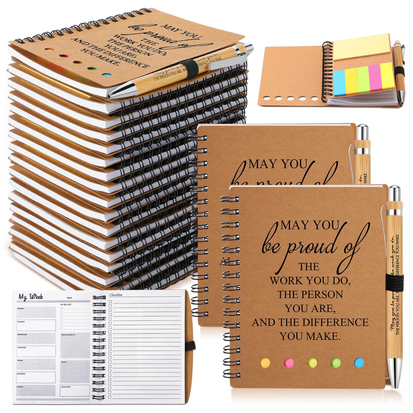Moinchore 20 Sets End of Year Student Gifts Employee Appreciation Gifts Inspirational Spiral Notebooks with Sticky Notepad and Pen for Graduation Student Teacher Staff CNA Week (May You Be Proud)