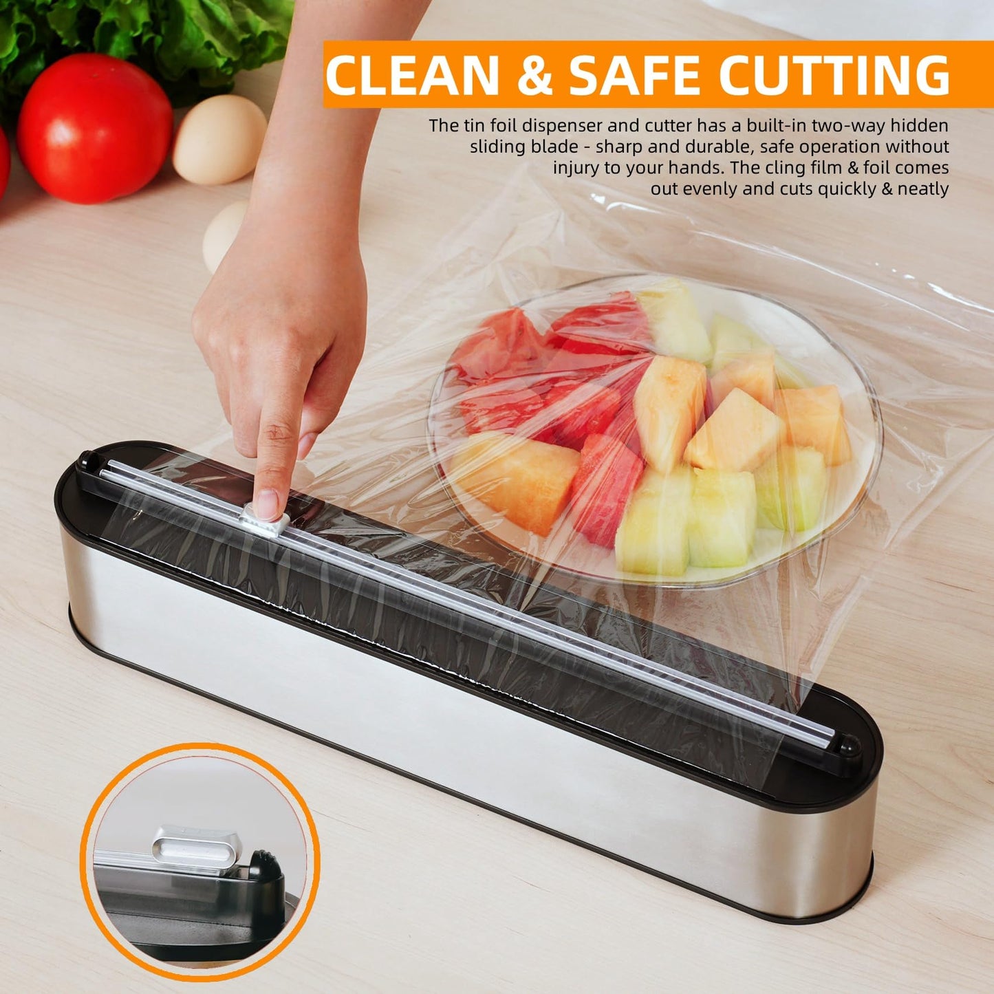 Quasziwa Aluminum Foil & Plastic Wrap Dispenser with Cutter - Magnetic & No-Drill Wall Mount, Stainless Steel Design, Space-Saving Kitchen organizer for Countertops & Cabinets - Fits 12" Rolls, Silver