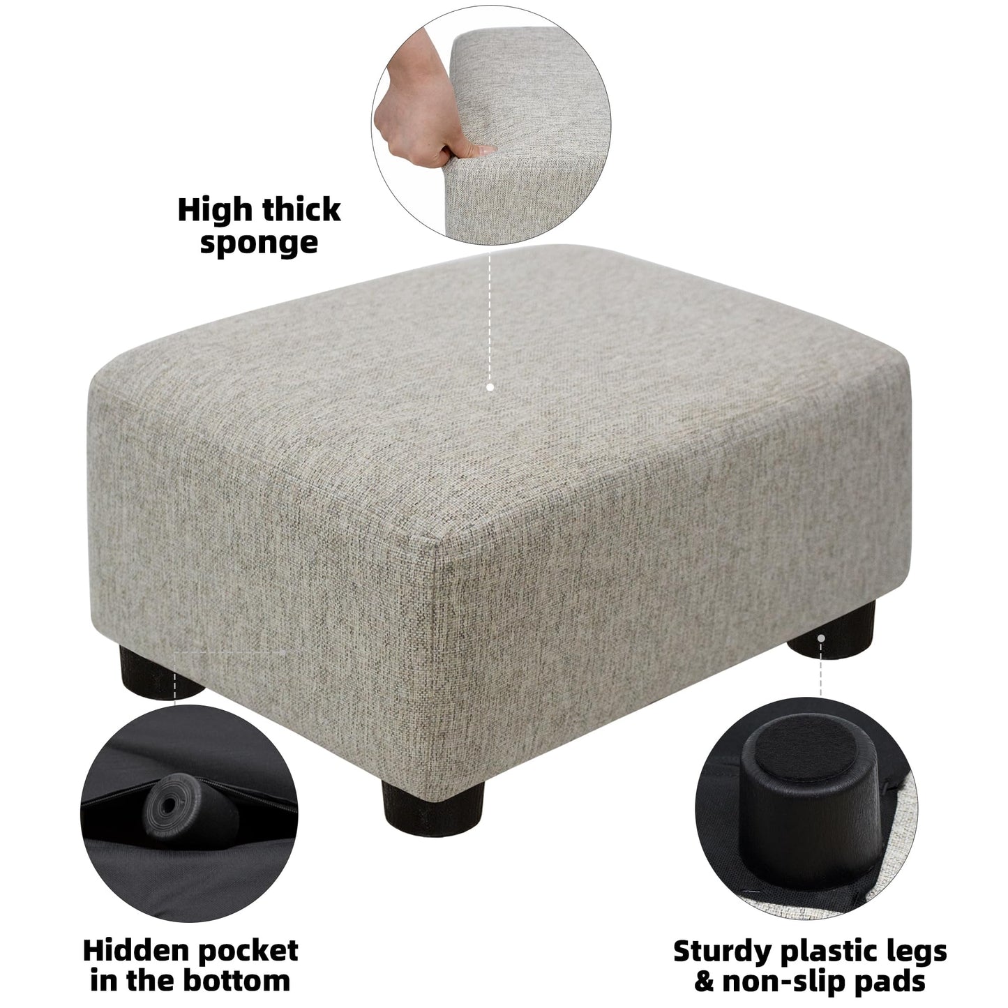 CAROLMADE Small Foot Stool Ottoman Footstool with Legs Under Desk Footrest for Living Room Bedroom and Office,Linen-Beige