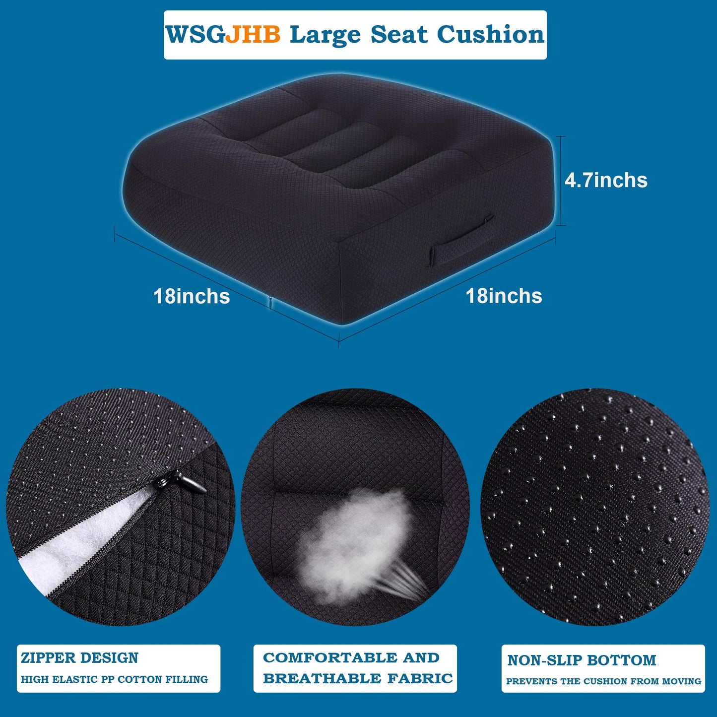 WSGJHB Office Chair Cushion Pillow Adult Car Booster Seat Cushions for Short People Effectively Increase Field of View Lower Back Fatigue Relief, for Cars Office Home Anti-Slip 18x18x4.7 inch Black