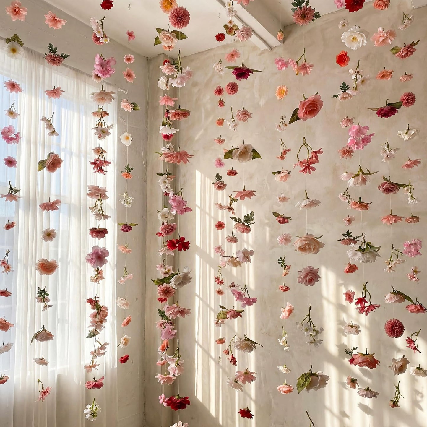 Suncalla 6 Pcs 35.46 ft Flower Garlands Backdrop Garden Party Decoration Artificial Wildflower Vines Fake Flower Vines Faux Silk for Wedding Bridal Wall Arch(Classic,Pink)