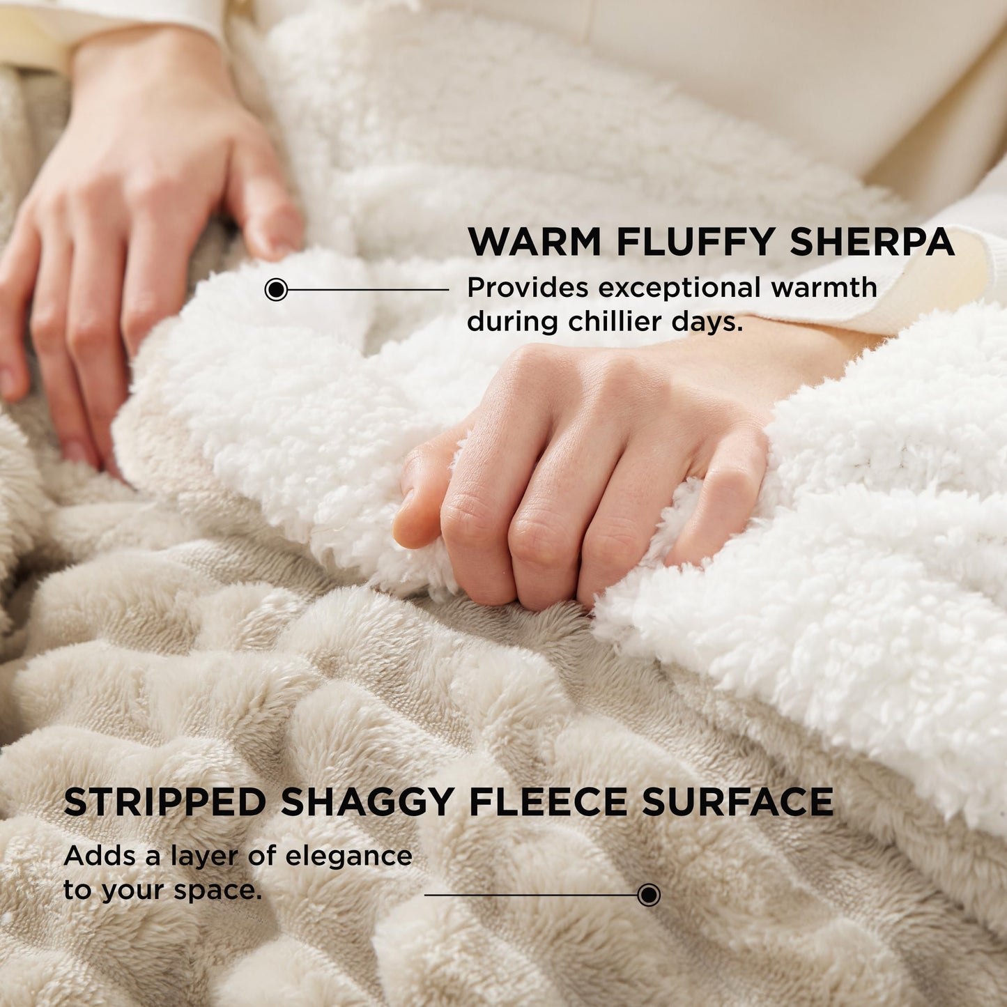 Bedsure Sherpa Blanket Queen Size for Bed - Super Soft, Cozy Fleece Thick Warm Blanket for Winter, GentleSoft Home Room Decor, Beige, 90x90 Inches