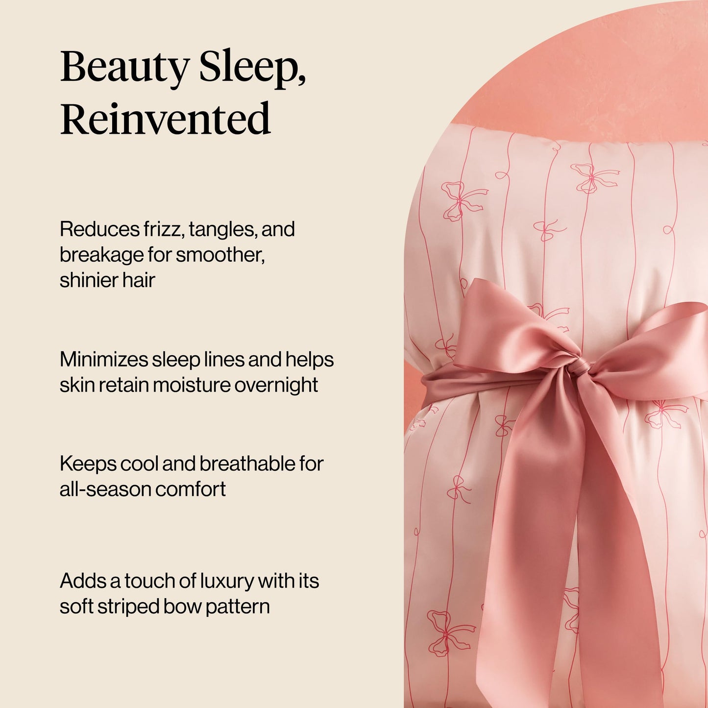 Kitsch Satin Pillowcase with Zipper for Hair & Skin - Softer Than Silk Pillow Cases, Smooth Cooling Satin Pillow Case, Wrinkle-Free Pillow Cases King Size (19x36) - Striped Bows