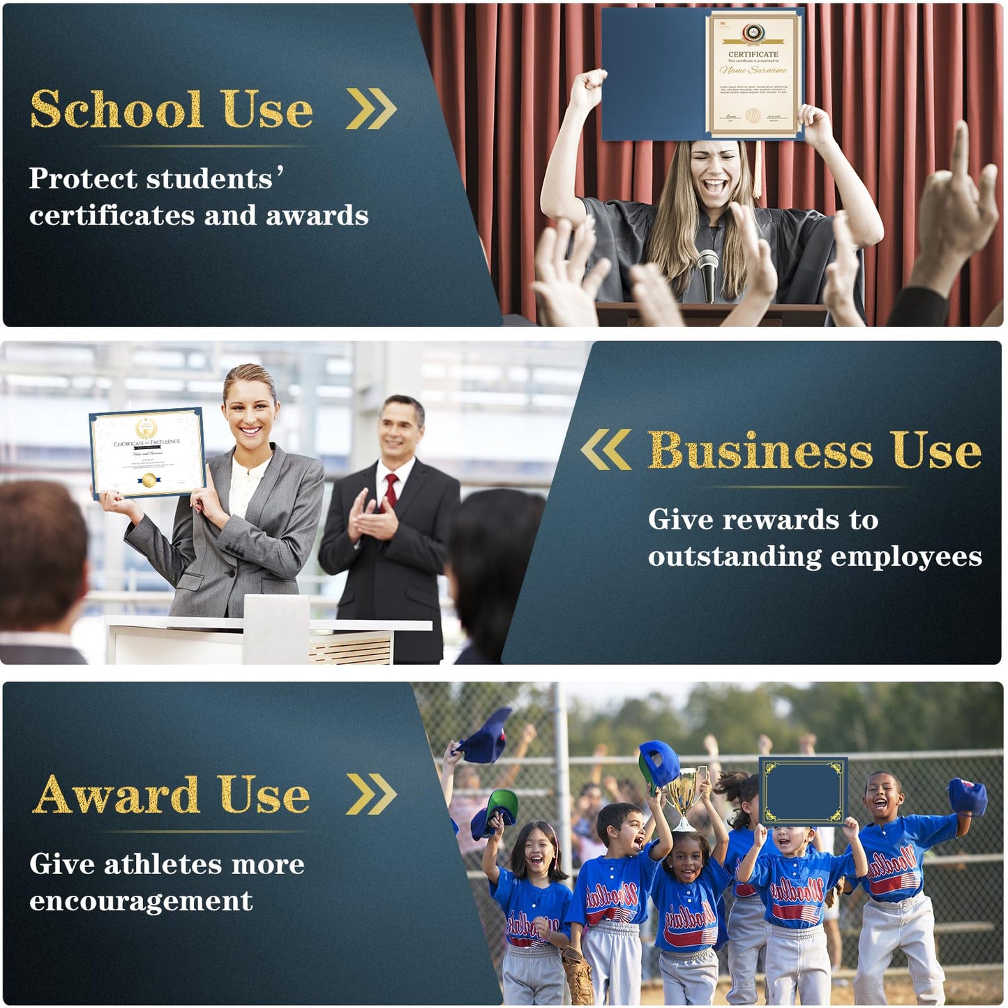 80 Packs Certificate Holders, Navy Blue Certificate Covers, Diploma Holders, Certificate Folders with Gold Foil Border for Letter Size 8.5" x 11" Certificates, Diploma, Documents, Award Cover