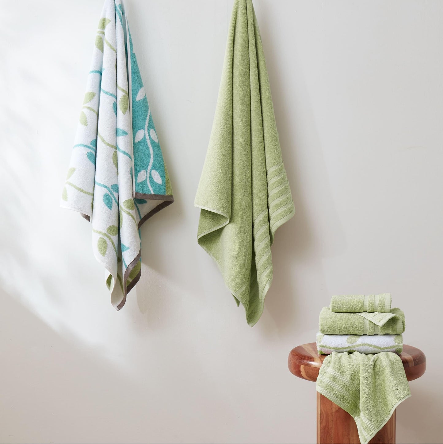 Modern Threads Natural Vine 6-Piece 100% Cotton Towel Set – Yarn Dyed Jacquard – Includes 2 Bath Towels, 2 Hand Towels, 2 Washcloths – Absorbent, Quick Dry, Soft & Durable – Sage Green
