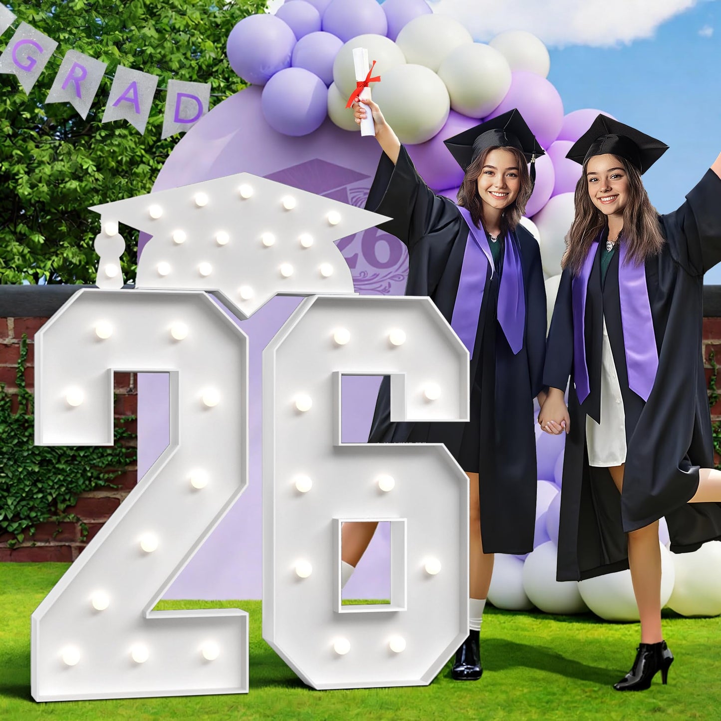 Graduation Decorations Class 2026 White Marquee Numbers 26 Graduation Decorations 4 Feet Tall Large Kindergarten College High School Grad Party Decor Light up Numbers Big Foam Board Backdrop 2 Pcs