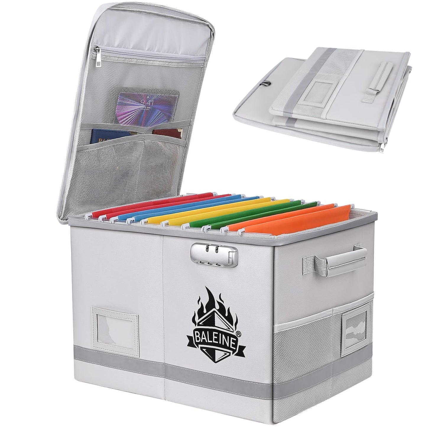 BALEINE Fireproof Document Box with Lock, Portable Fireproof Document Bag Waterproof Fire Proof File Boxes for Documents, File Organizer Box for Important Paperwork (Sliver, 16''x12.5''x11.5'')