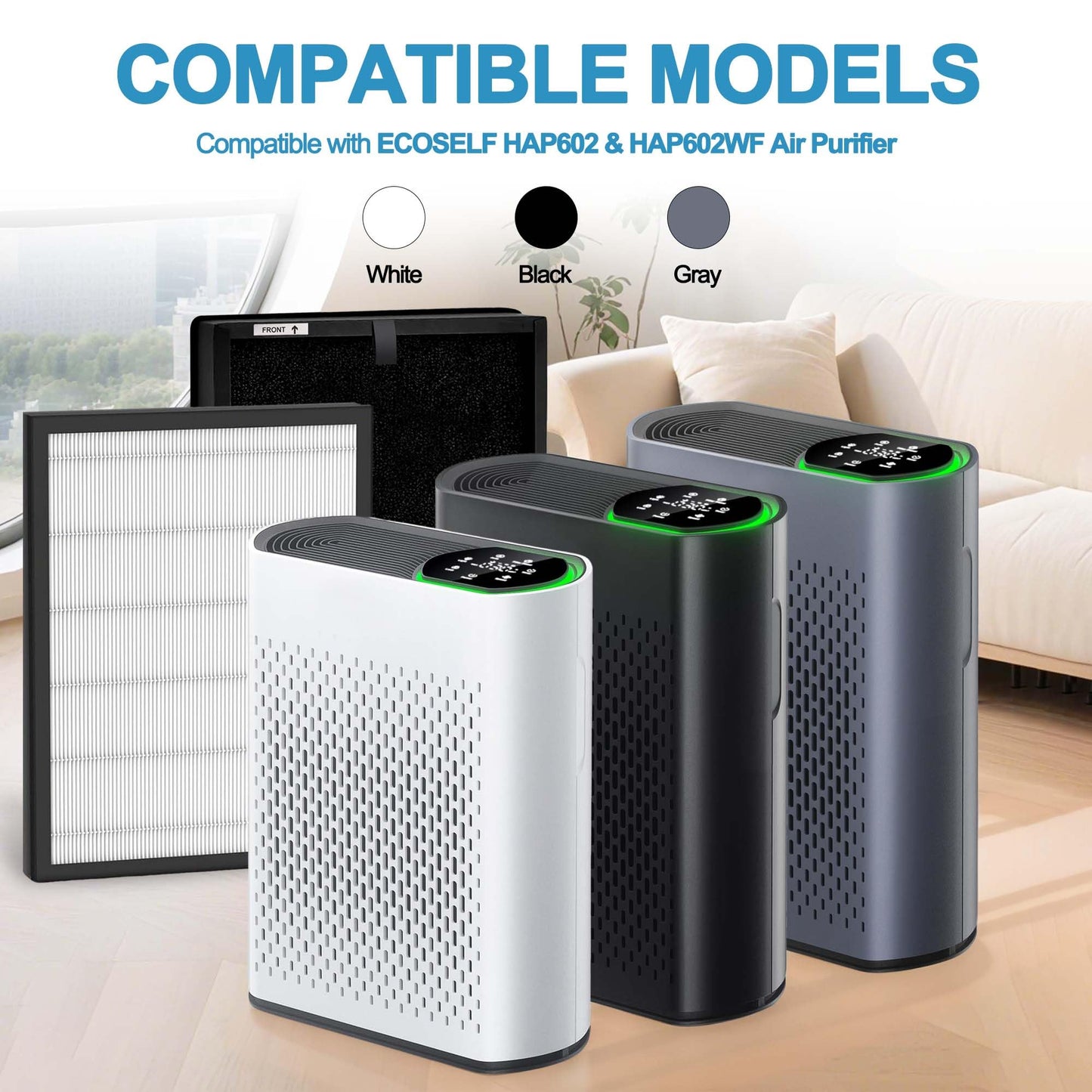 4 Pack HAP602 Replacement Filter for ECOSELF HAP602/HAP602WF Air Purifier, 3-IN-1 Filter Replacement, High-Efficient & Activated Carbon Filter for Home