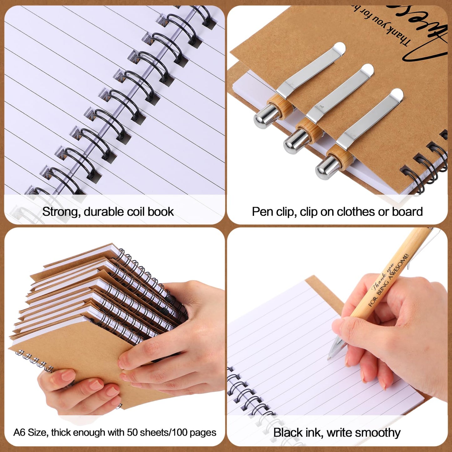 Honoson 80 Pcs/40 Set Spiral Notebook Bulk Employee Appreciation Gift 4x6 Inch Thank You for Being Awesome Inspirational Journal with Bamboo Pen for Staff Christmas Coworker