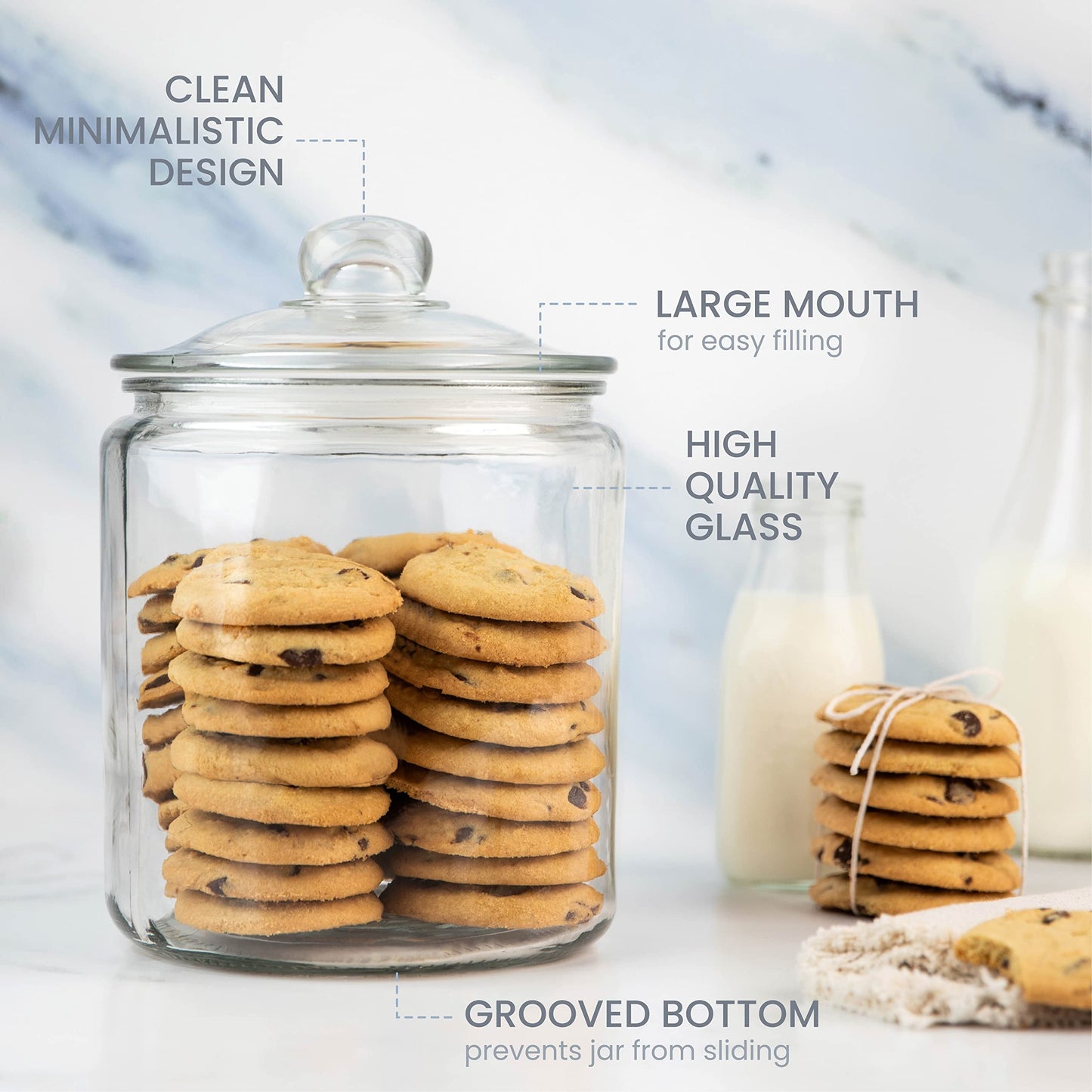 1 Gallon Glass Cookie Jar with Lid – Glass Jar with Lid - Airtight Food Storage Container for Cookies, Candy, Flour, Dog Treats – Clear Large Kitchen Jar for Pantry or Laundry Room