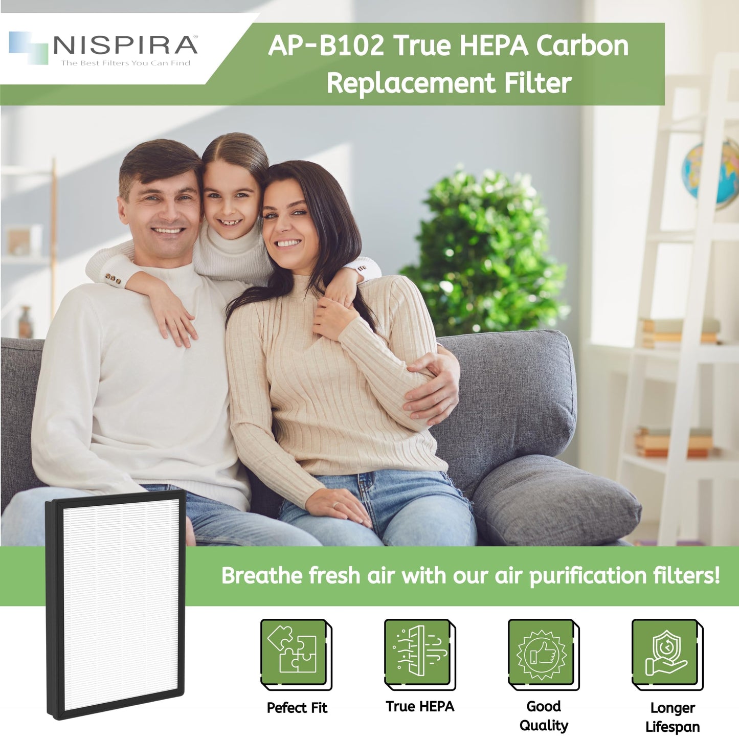 Nispira AP450F True HEPA Filter Compatible with Envion Allergy Pro AP450 Air Purifier. 2 Pack