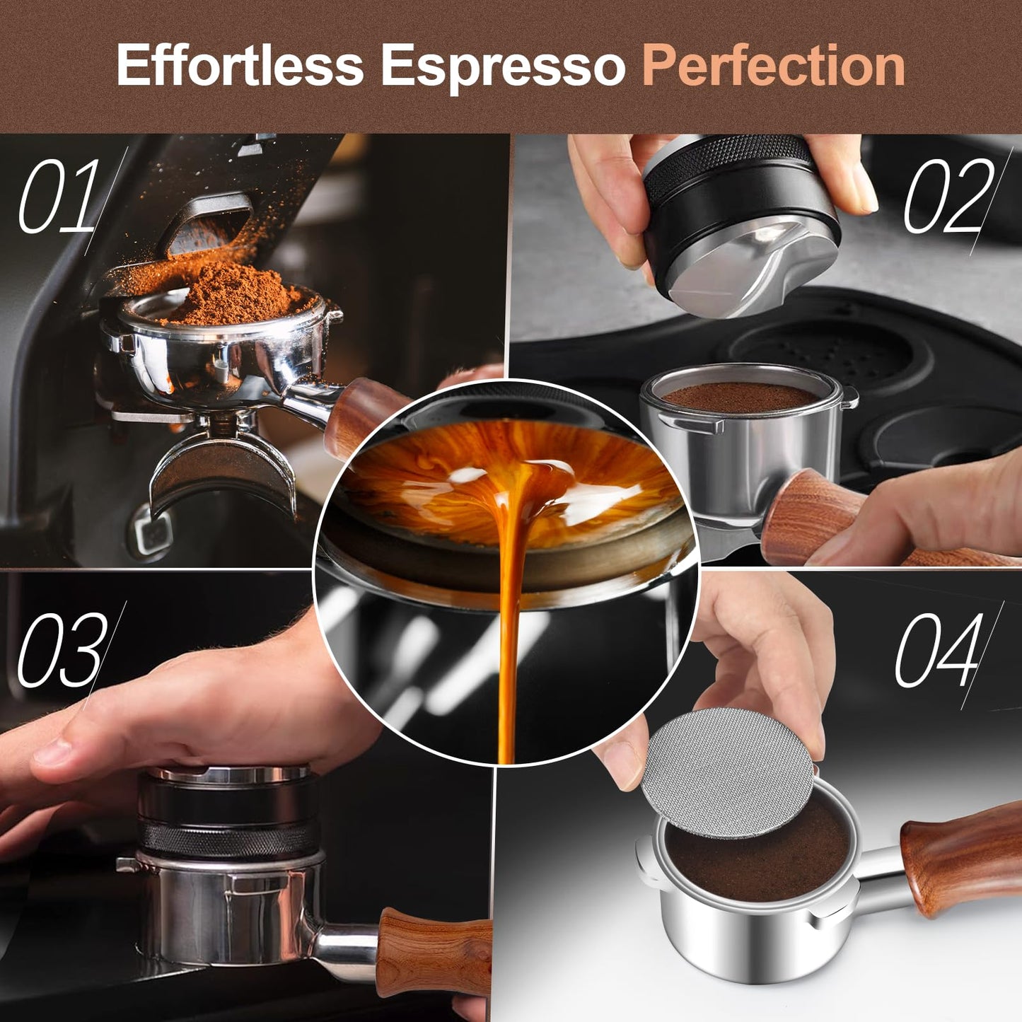 WhaleSiper 54mm Bottomless Portafilter with Puck Screen, Compatible with Breville BES870/880 & Solis etc., 3-Ear Stainless Head