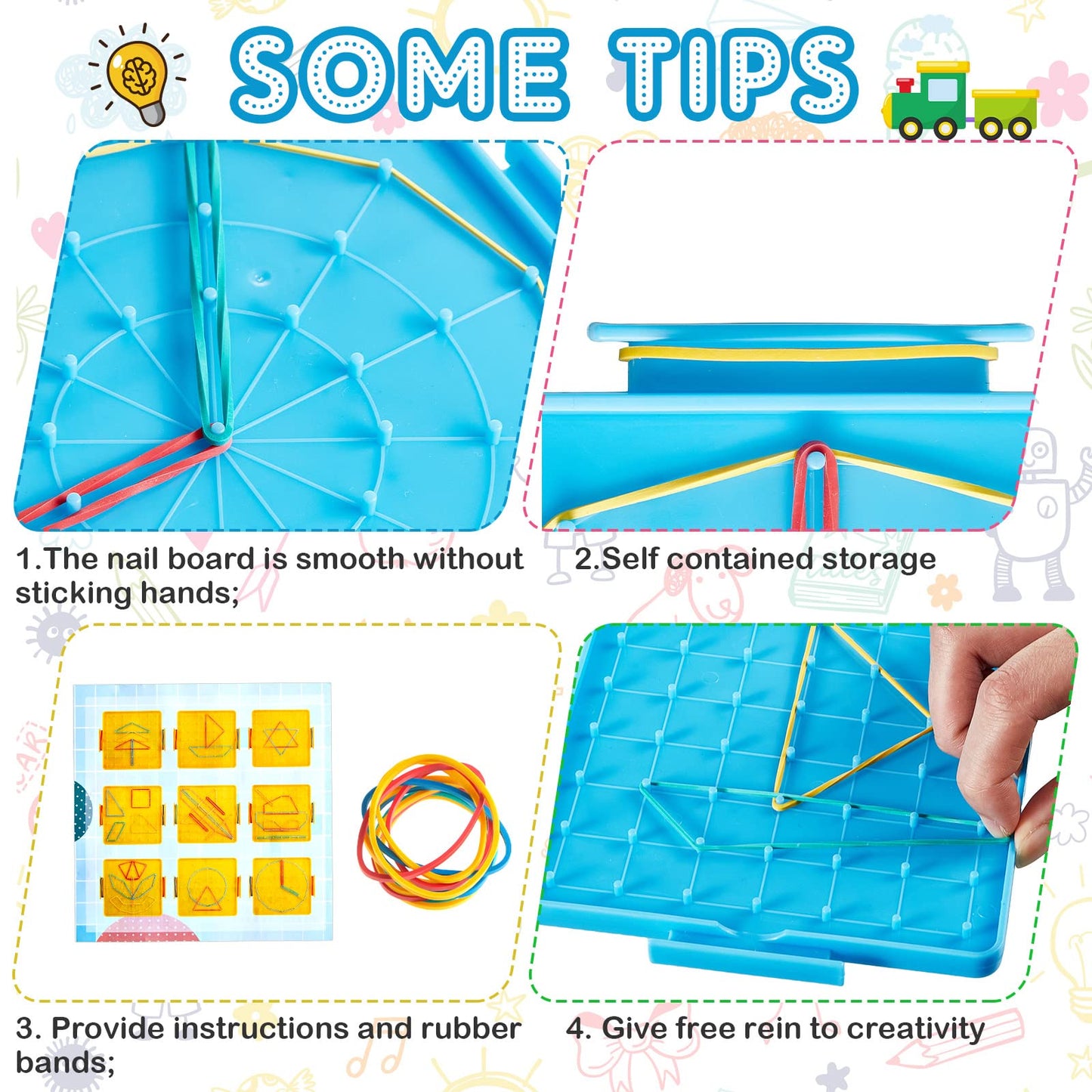 Deekin 24 Pcs Double Sided Geoboard Mathematical Kids Geoboards with Rubber Bands Math Manipulatives Toy for Geometry, 6.9 x 6.3 Inches Classroom Back to School