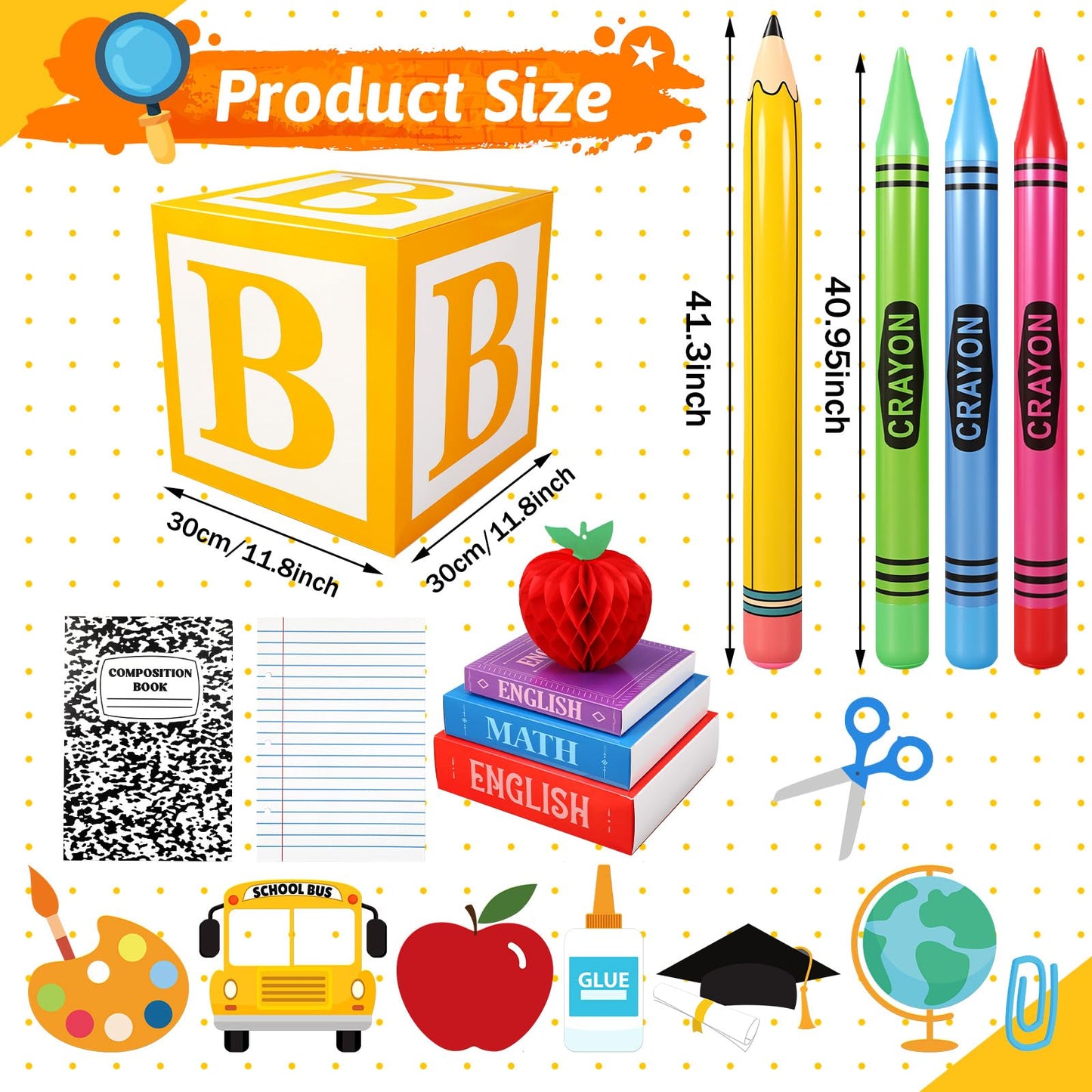 Resholder 23 Pcs Kindergarten Giant School Theme Party Decorations Abc Alphabet Party Favor Box Large Inflatable Pencil Crayon Balloons for Kindergarten Back to School Graduate Celebration Supplies