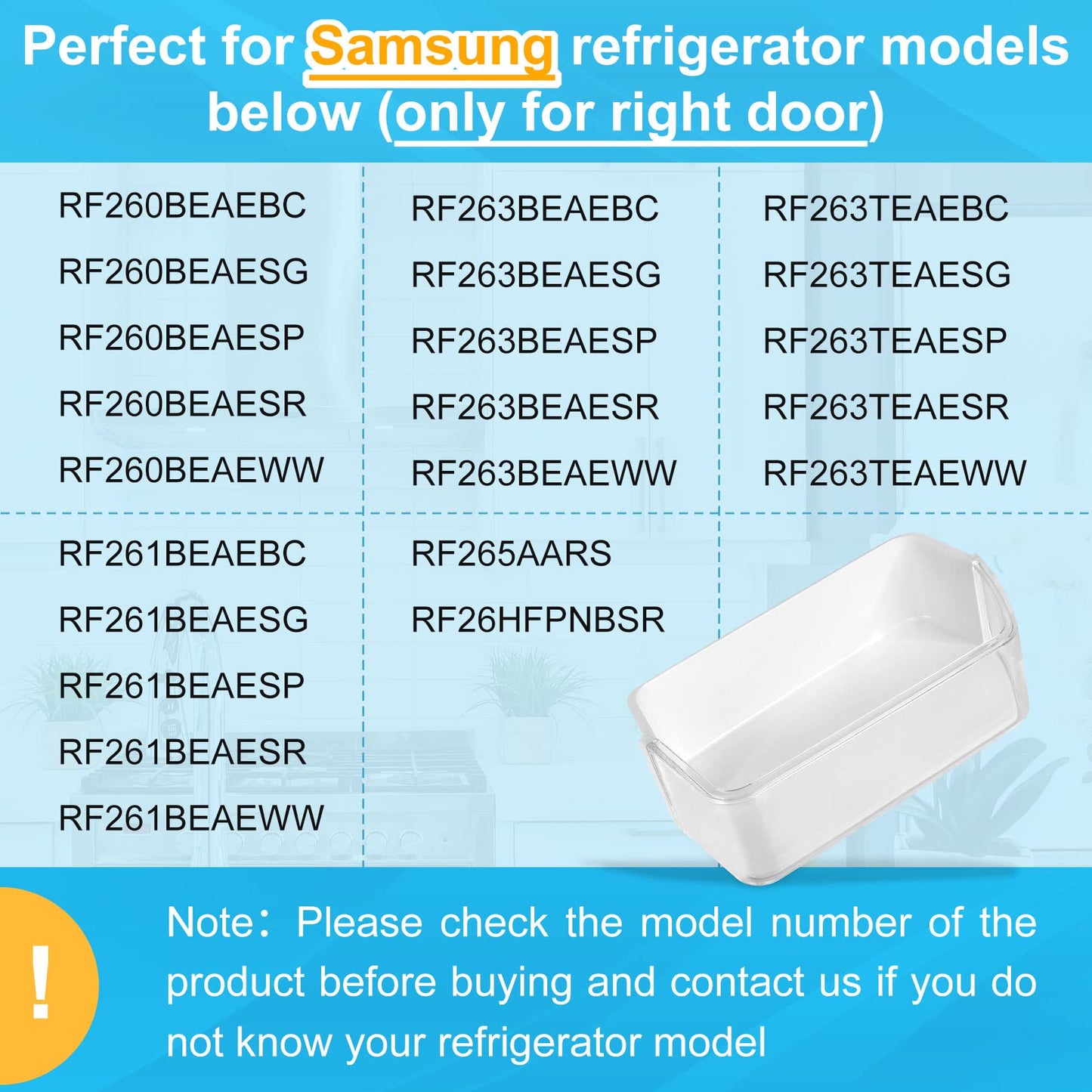 DA97-12650A Refrigerator Door Shelf Bin Basket Right Side Compatible with samsung RF260, RF261, RF263 Refrigerator Shelves Replaces DA63-07104A,2692337,AP5620330,PS4176653 (2Pack)
