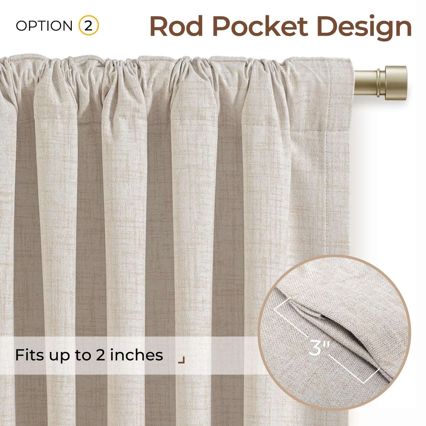 INOVADAY 100% Blackout Curtains 90 Inches Length 2 Panels Set, Back Tab/Rod Pocket Linen Black Out Curtains for Bedroom, Thermal Insulated Window Drapes - Cream, W50 X L90