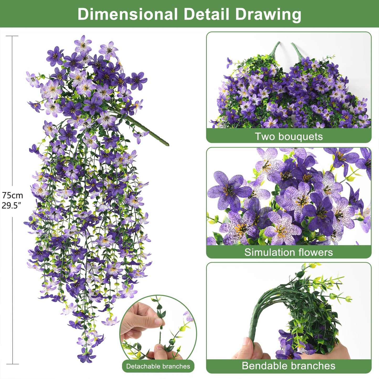 Artificial Fake Hanging Flowers Plants for Outdoor Spring Summer Decoration,2 PCS Faux Silk Daisy with Eucalyptus Leaves,UV Resistant Look Real for Outside Home Planter Porch Patio Balcony Yard Decor