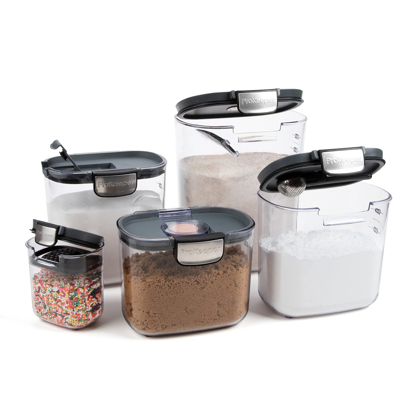 ProKeeper+ Airtight Food Storage Container Set – Clear Plastic Flour and Sugar Canister Set with Magnetic Accessories for Kitchen Organization (Grey, 9-Piece)