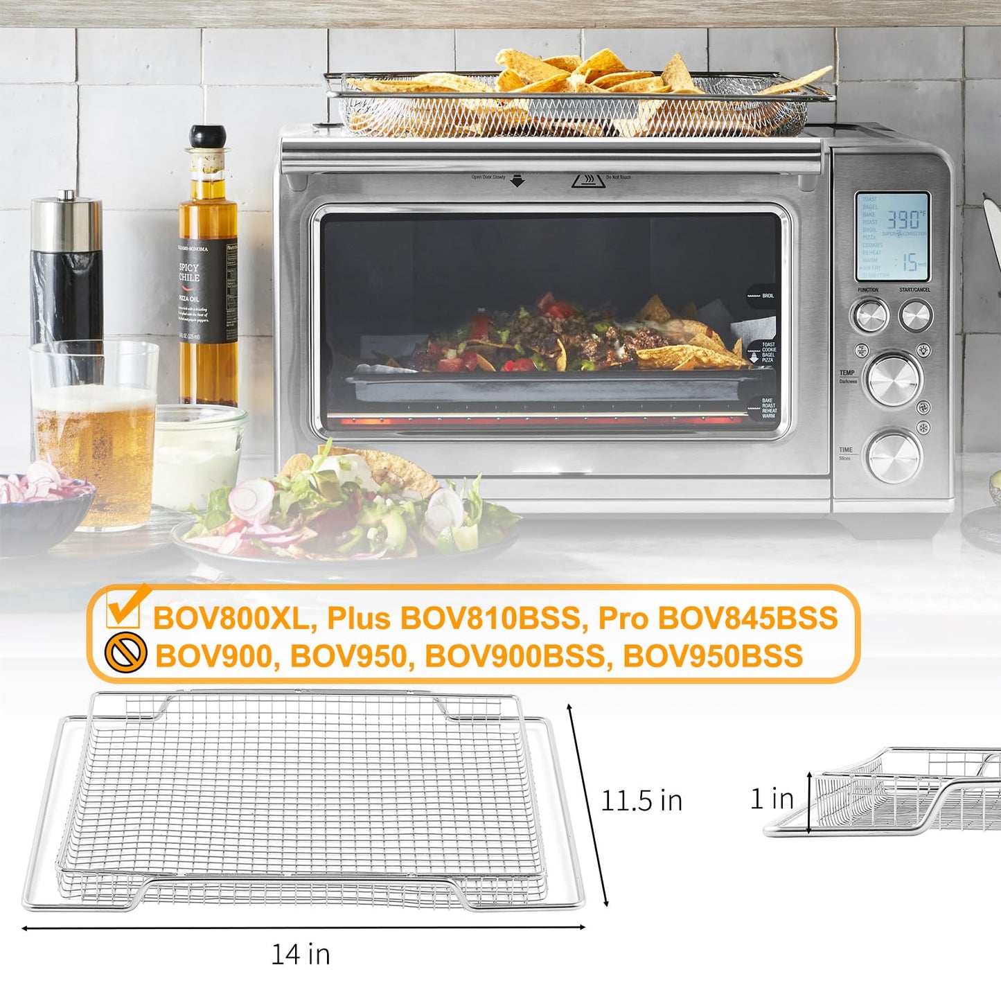 BOV800XL BOV845BSS Air Fryer Basket Replacement for Breville Smart Oven 14 x11.5 Air Fryer Basket 304 Stainless Steel Breville Toaster Oven Basket Parts Oven Pro Air Fry Wire Mesh Basket Accessories