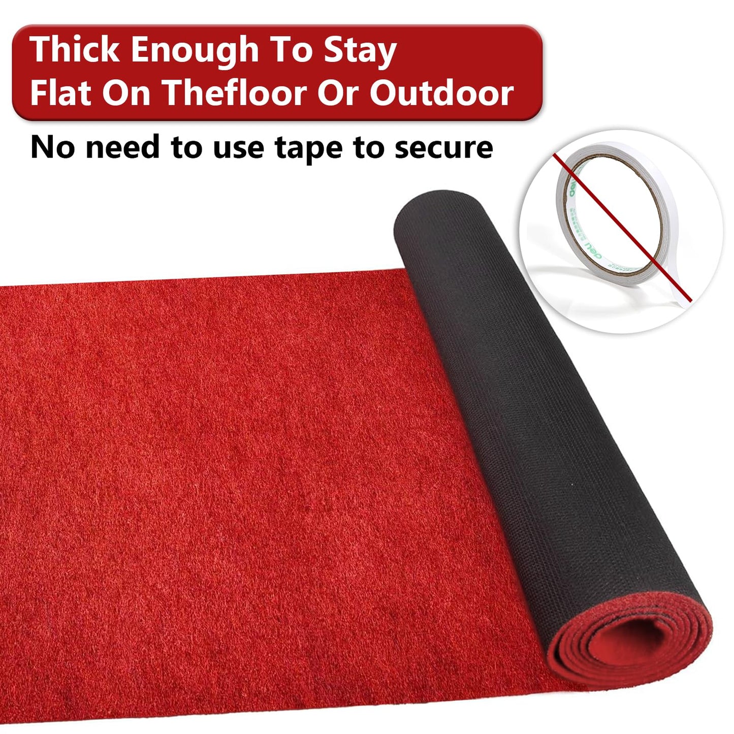 Red Carpet Runner Rug for Party and Event, Non-Slip TPR Rubber Backed Aisle Runway red Rug for Step, Proposal & Wedding Christmas Thanksgiving Decorations, Runway Rug for Prom(3 x 10ft, 450 GSM)