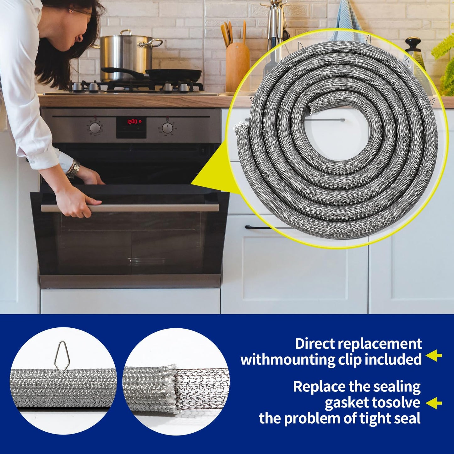 Upgraded 00491569 Range Oven Door Seal Gasket (29 Mounting Clips) Compatible with Bosch Thermador etc Ovens, Replaceable 1052639 AP3689443 PS8722513 EAP8722513 etc Model, 1-Year Warranty, OEM