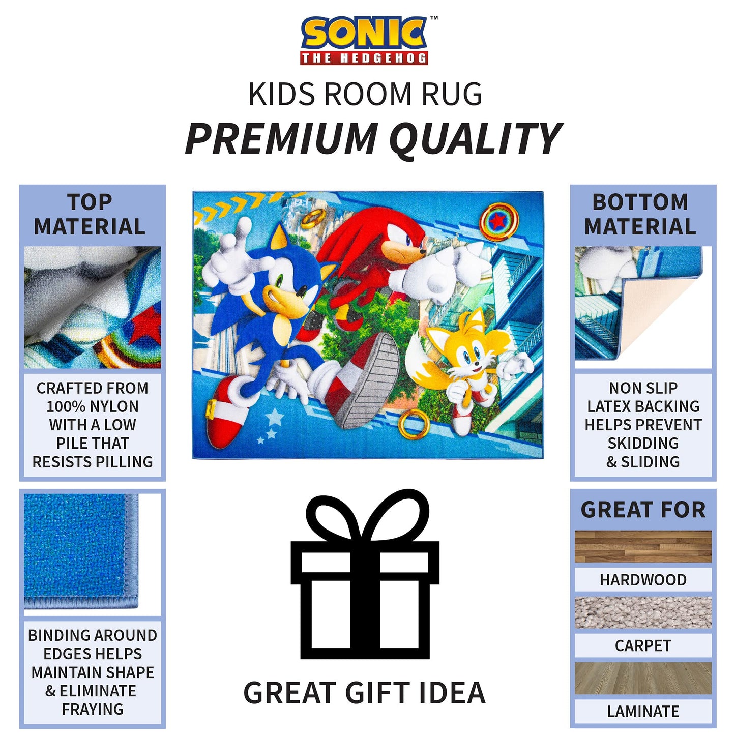 Franco Kids Room Non Slip Area Rug, 69 in x 52 in, Sonic The Hedgehog