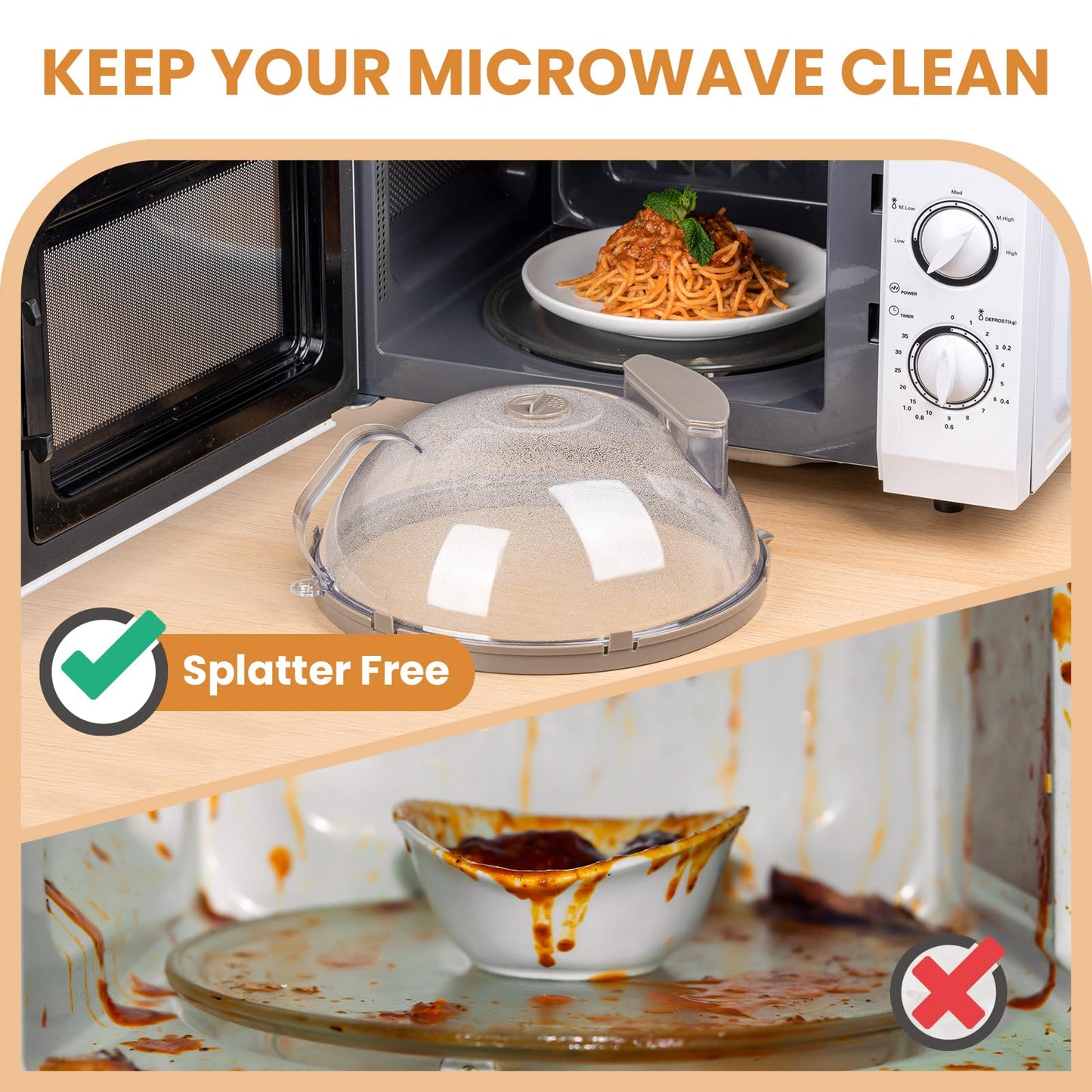 12 Inch Microwave Splatter Cover, Upgraded Microwave Cover for Food with Water Steamer, Integrated Handle, Splatter Guard, Cookware Lid, House Warming Gifts New Home, Grey