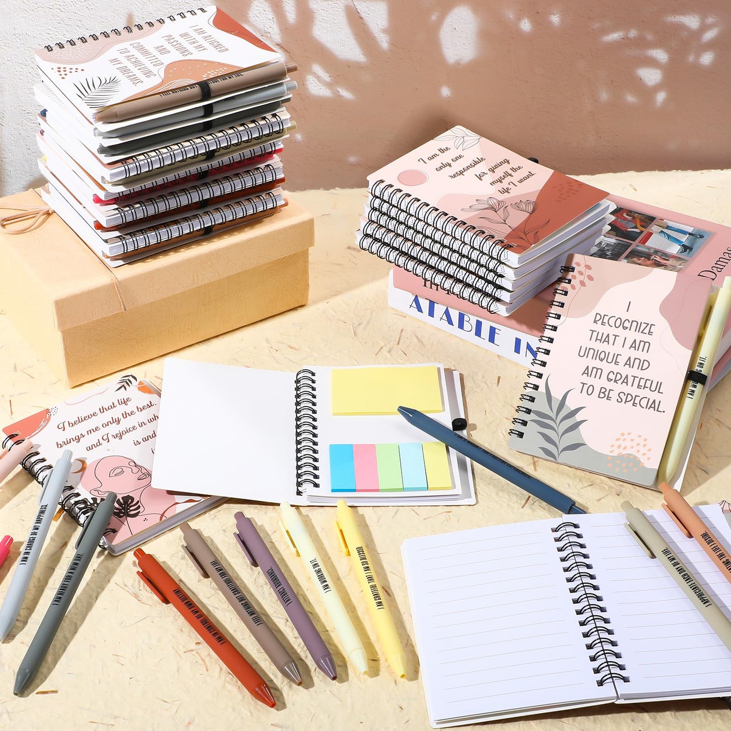 Kosiz 48 Pcs/24 Set Positive Affirmation Gifts for Women Bulk Gratitude Spiral Notebook Journals with Pens Self Care Mental Health Gifts Employee Coworker Teacher Nurse Volunteer Mothers Day (Boho)