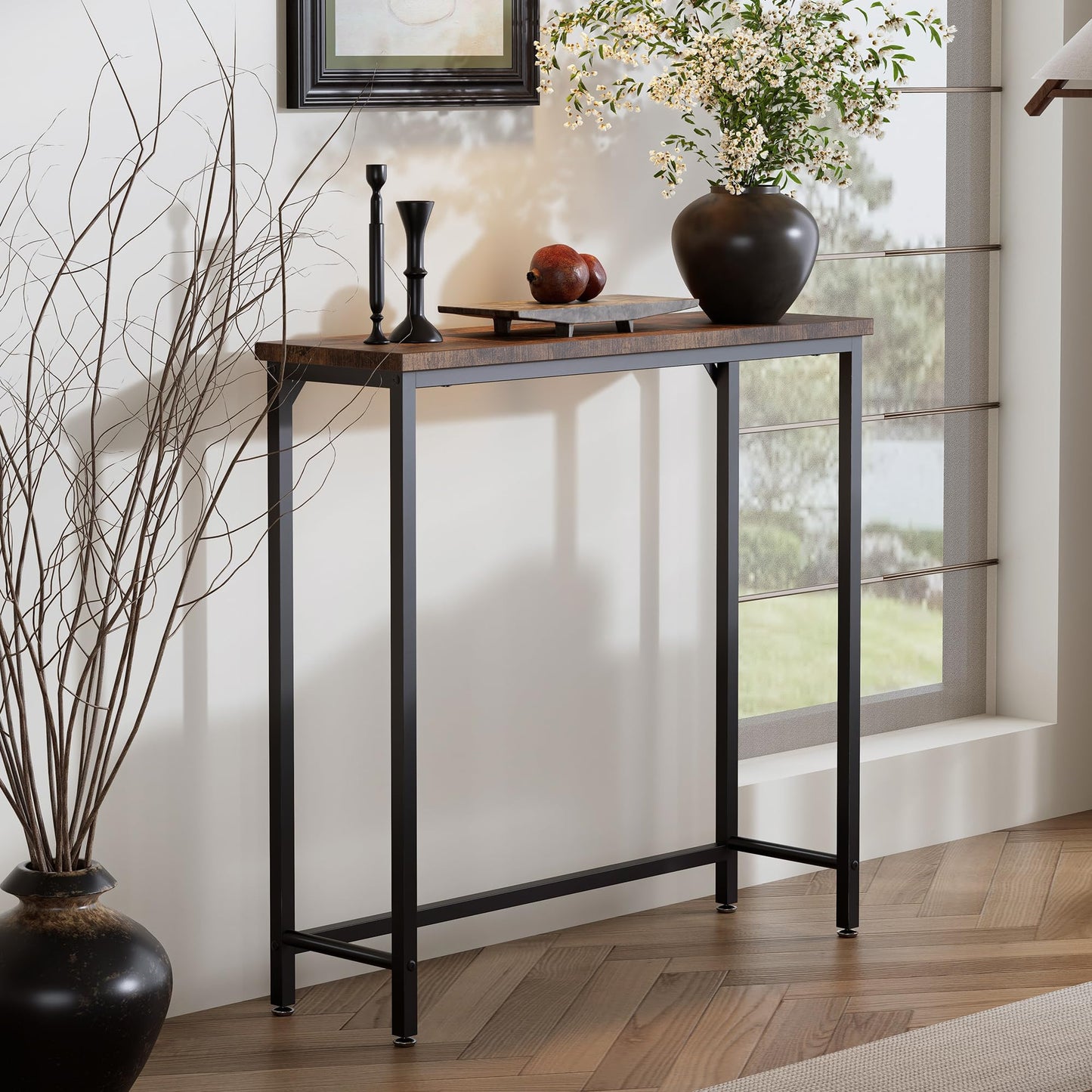 Tujurich Narrow Entryway Console Table & Sofa Side Table - Industrial Hallway Table for Small Spaces, Behind Couch Table, Multi-Functional Living Room Bedroom Office,Brown, 29.5" x 9.4" x 29.5"