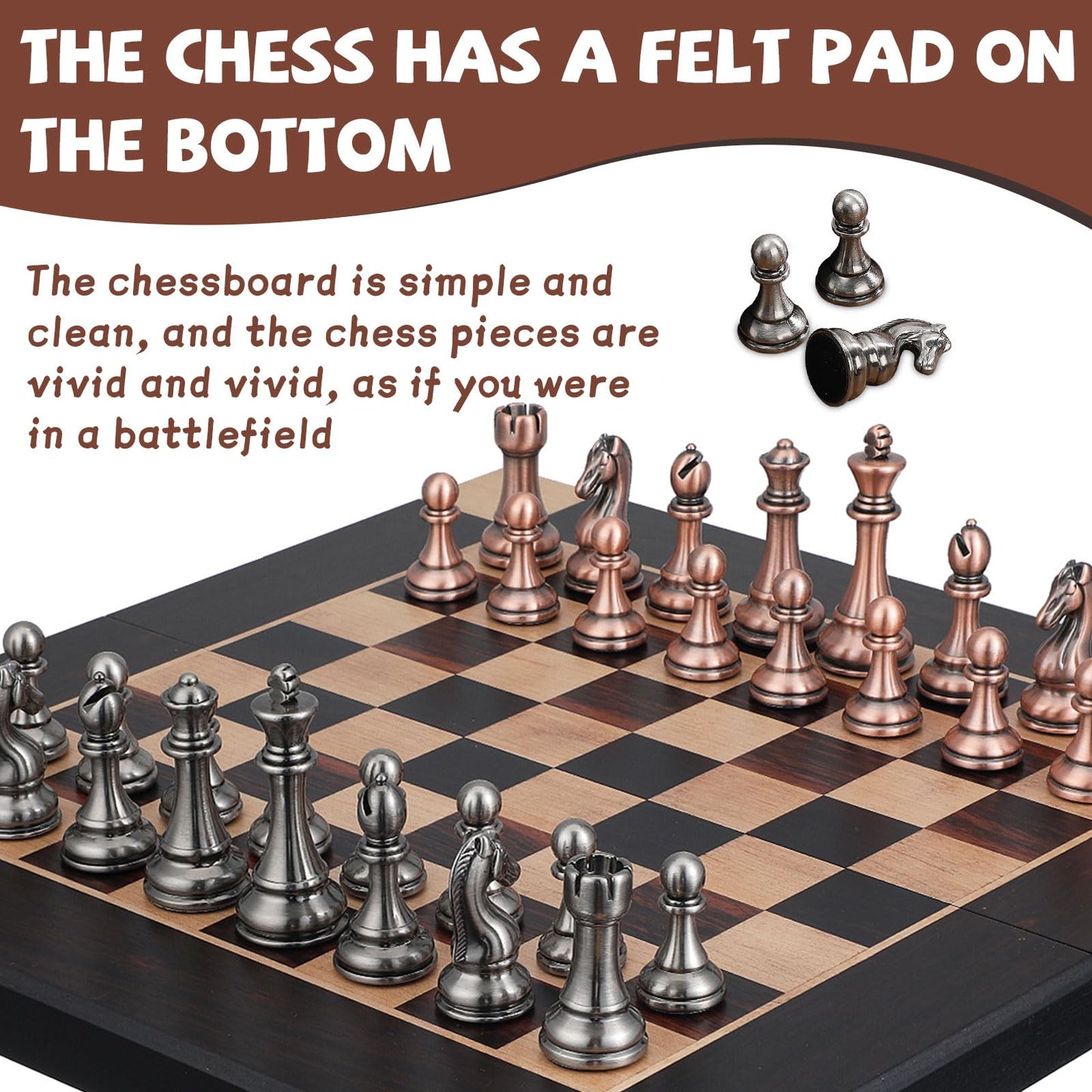 15-Inch Large Metal Chess Set for Adults and Kids with Metal Chess Pieces – Foldable Wooden Board with Storage, Portable Classic Game Set for Travel & Home, Elegant Gift for Chess Enthusiasts