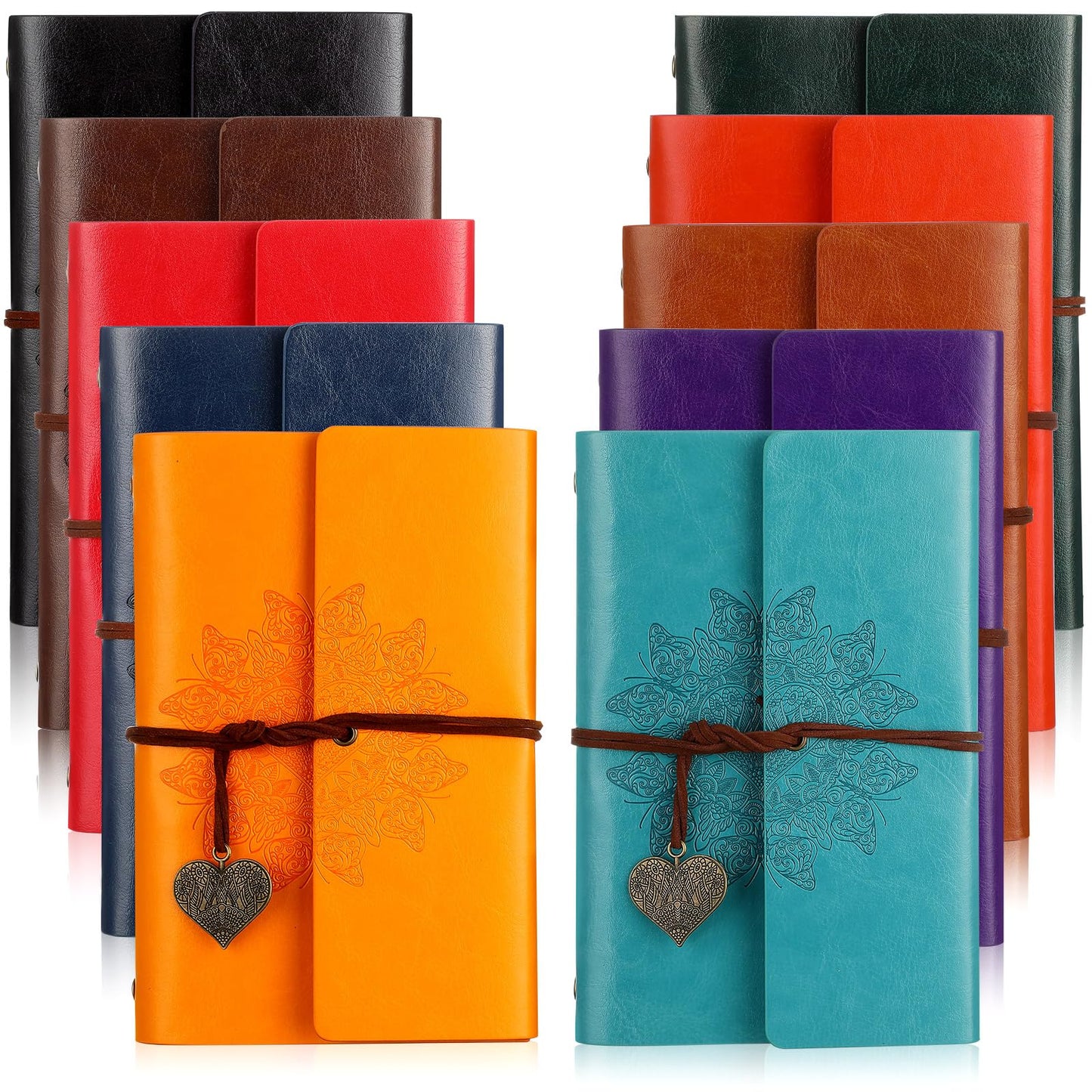Yeaqee 10 Pack PU Leather Journal Notebook Refillable Travel Vintage Journal 6 Ring Binder Diary with Lined Pages Diary Daily Writing Notepad Gift for Women Girls Boys Classroom Reward, A6 7" x 5"
