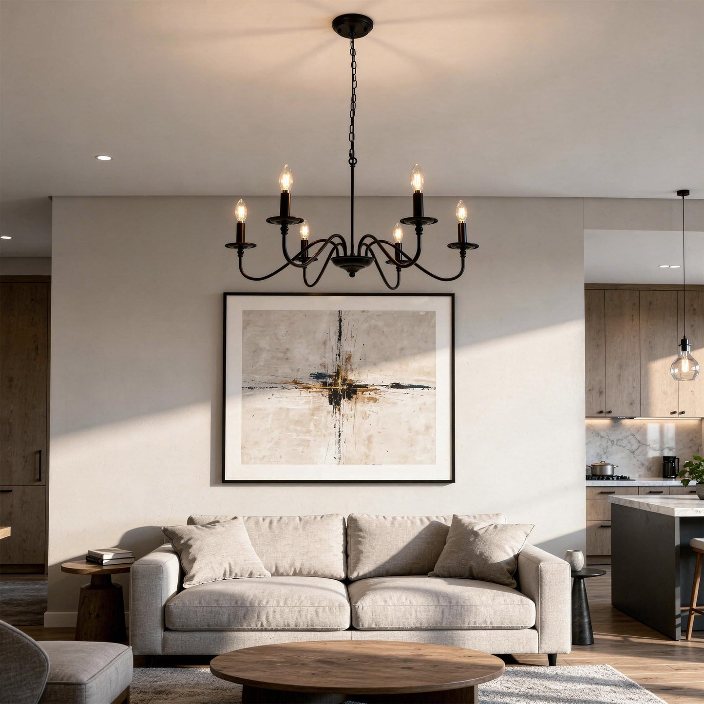 Phaosio Black Chandelier, 6-Light Farmhouse Candle Chandelier 29'', Rustic Industrial Hanging Light Fixture for Dining Room, Kitchen Island, Living Room, Entryway, Bedroom, Foyer