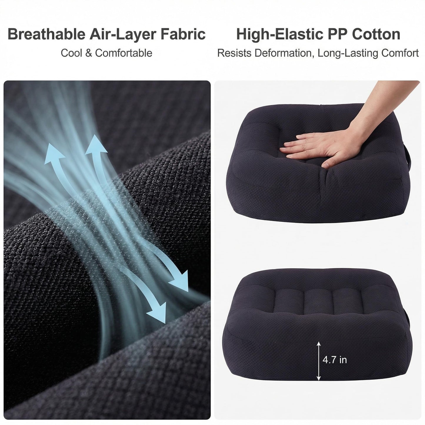 WSGJHB Office Chair Cushion Pillow Adult Car Booster Seat Cushions for Short People Effectively Increase Field of View Lower Back Fatigue Relief, for Cars Office Home Anti-Slip 18x18x4.7 inch Black