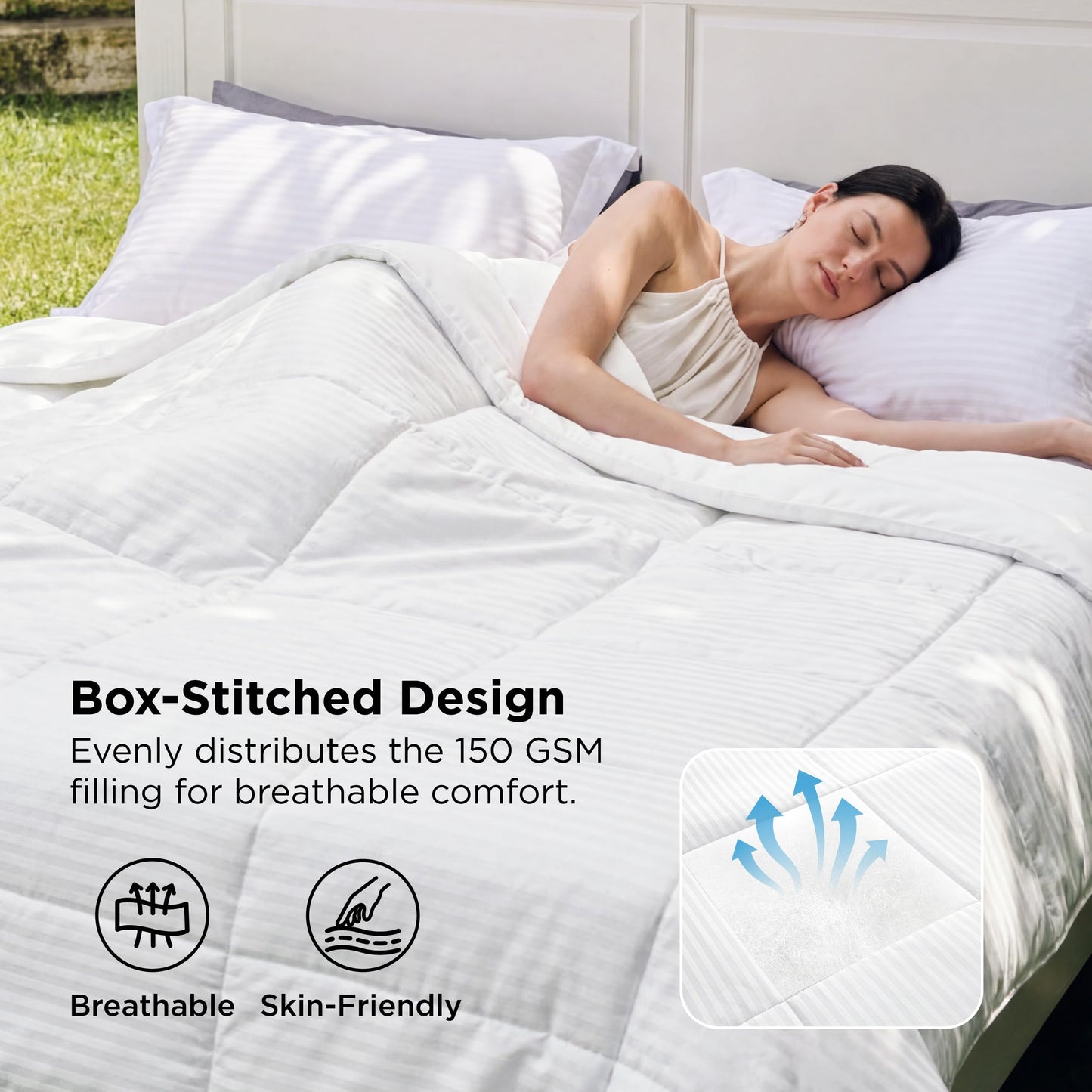 Bedsure Duvet Insert Queen Size - Lightweight Comforter, Quilted Cooling Duvet Insert, Down Alternative Summer Comforter with 8 Tabs, Ultra Soft, Striped, Machine Washable, Queen, White, 88x88 inches