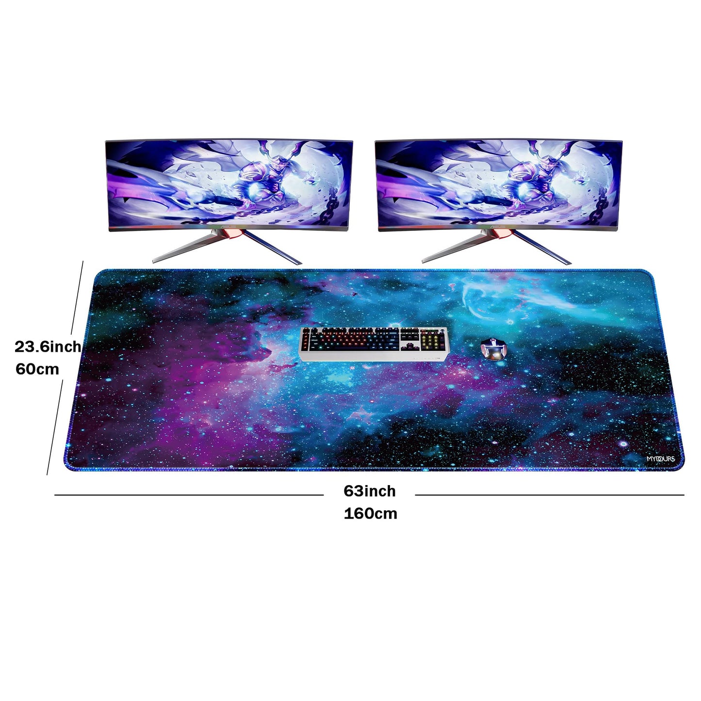 Mydours 63 x 24 inches Gaming Mouse Pad, Extra Large XXL Full Desk Pad, Smooth Fabric & Non-Slip Rubber Mouse Mat, Extended Desk Mat for Gaming, Office and Working (Universe)