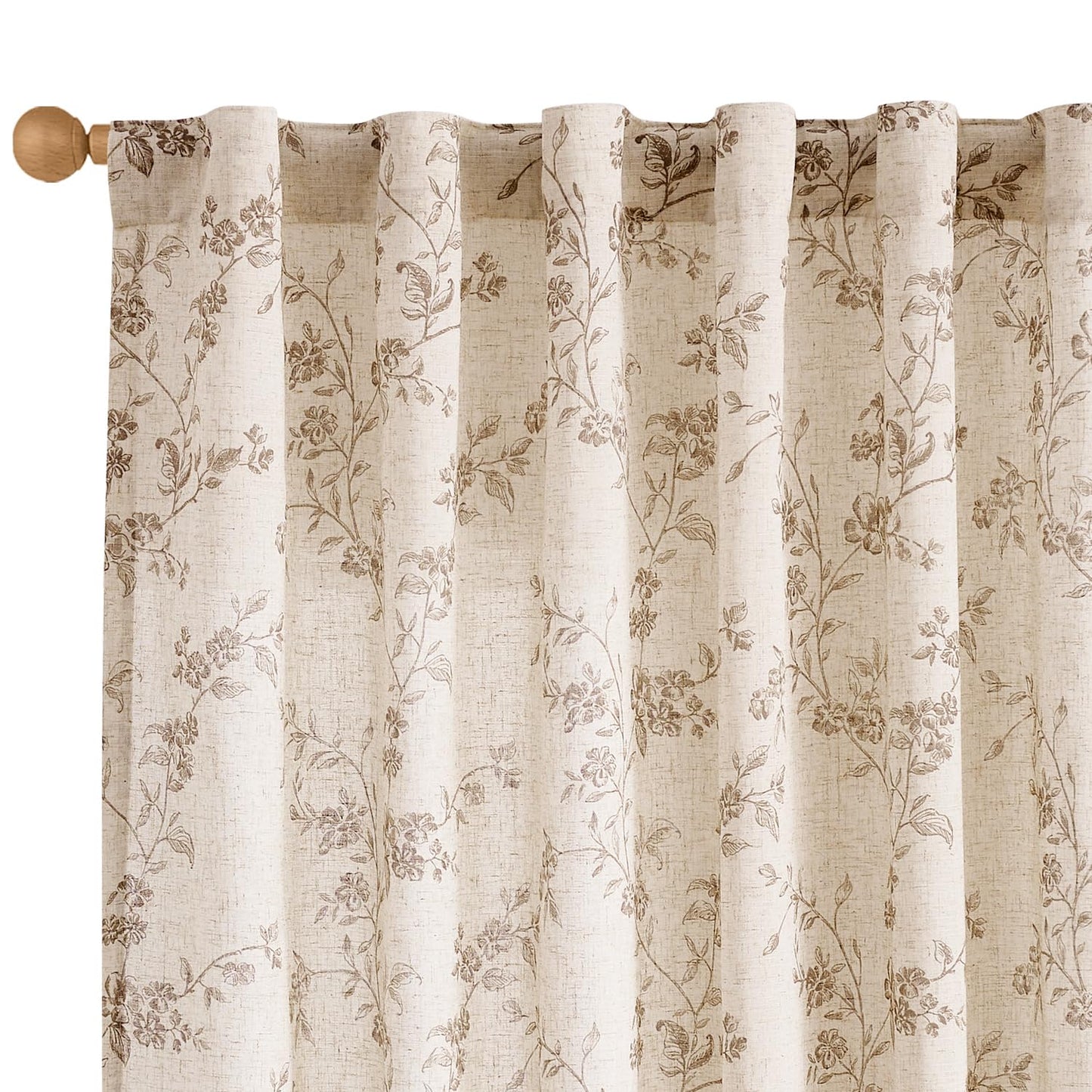 jinchan Linen Floral Curtains for Living Room 84 Inch Length Taupe Printed Curtains Back Tab French Country Farmhouse Flower Patterned Drapes Bedroom Window Curtain Set 2 Panels