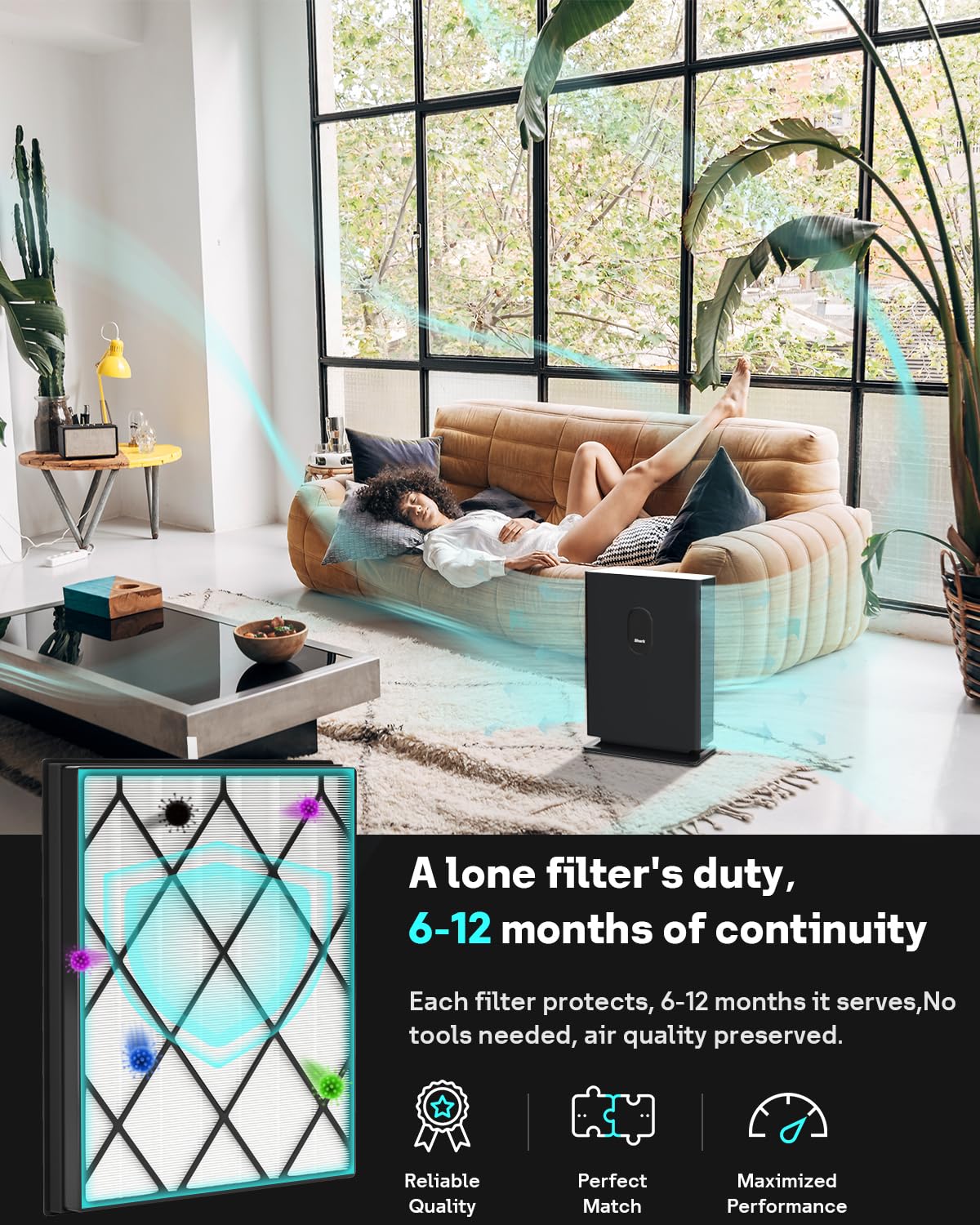 Leemone True HEPA Filter Replacement for Shark Air Purifier 4, Compatible with Shark HE400, HE401, HE401C, HE401NP, HE402, HE402C, HE405, UA415, Part No. HE4FKBAS, HE4FKPET, HE4FKPETMB, HE4FKPRO