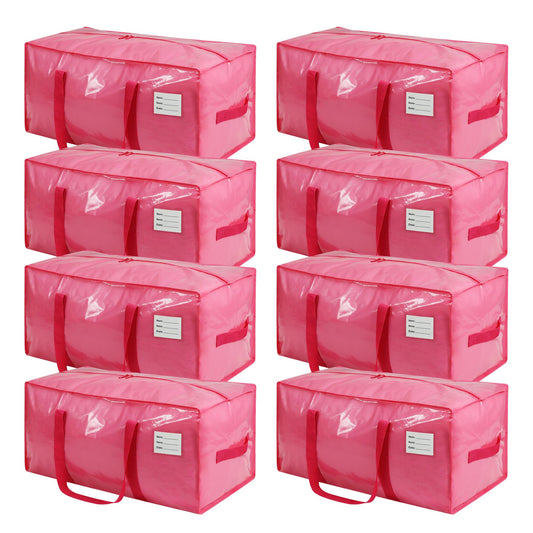 VTSVTS 8 Pack Extra Heavy Duty Large Moving Bags with Comfortable Handle & Strong Zipper,Storage Totes for Space Saving Moving Storage College Supplies Alternative to Moving Box,Pink