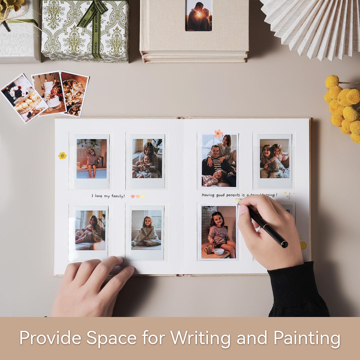 Rseozr 112 Pockets Instax Mini Photo Album For 2x3 Pictures, Linen Hardcover Polaroid Photo Album With Writing Space, Polaroid Album Book For Fujifilm Instax Mini Instant Camera (Beige)