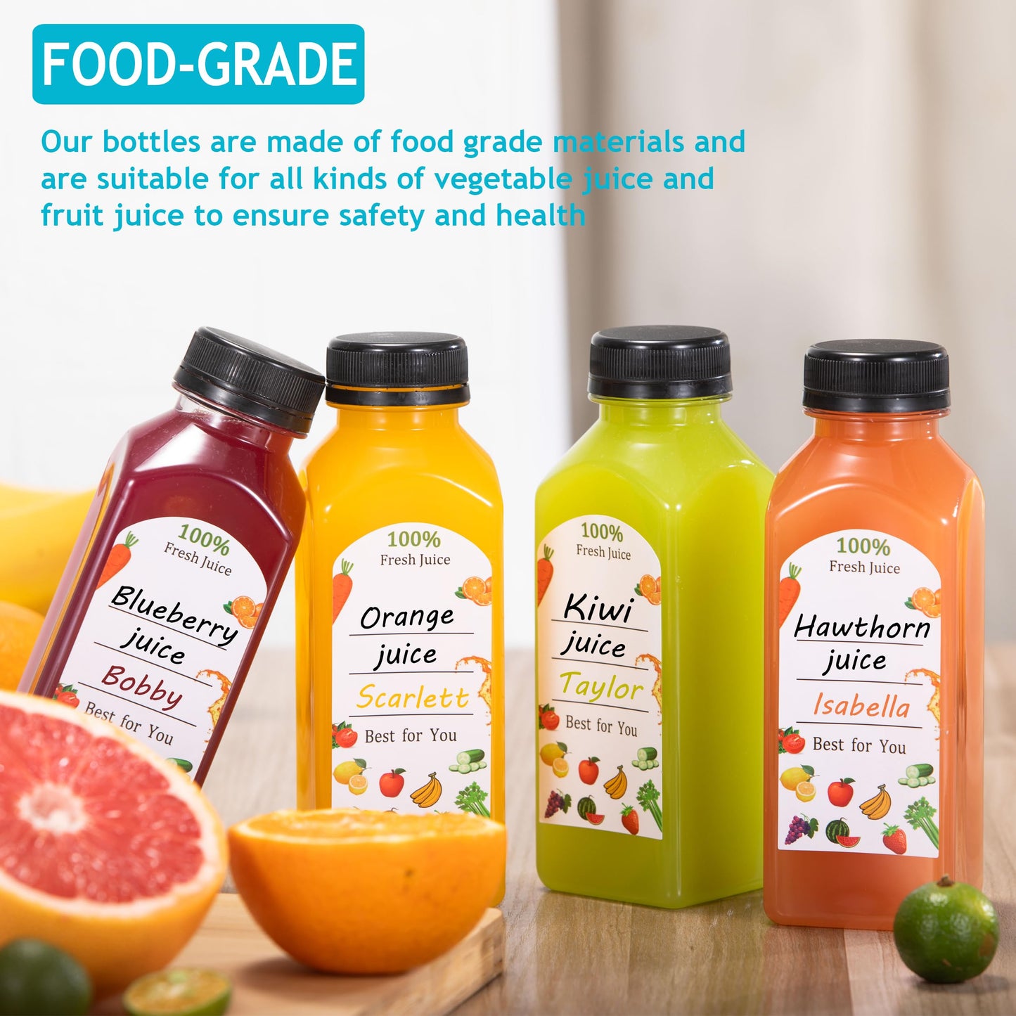 HEWASME 30Pcs 12 Oz Plastic Juice Bottles with Caps,Clear Reusable Water Bottle & Tamper Proof Lids,Juice Containers,Juicing Bottles for Fruit Juice,Smoothies,Coffee - Food Grade & Travel Bottle